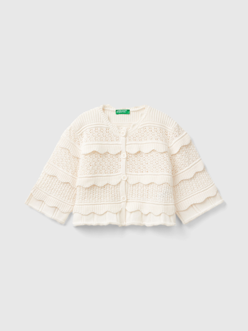 Benetton, Knit Cardigan With Buttons, Creamy White, Kids