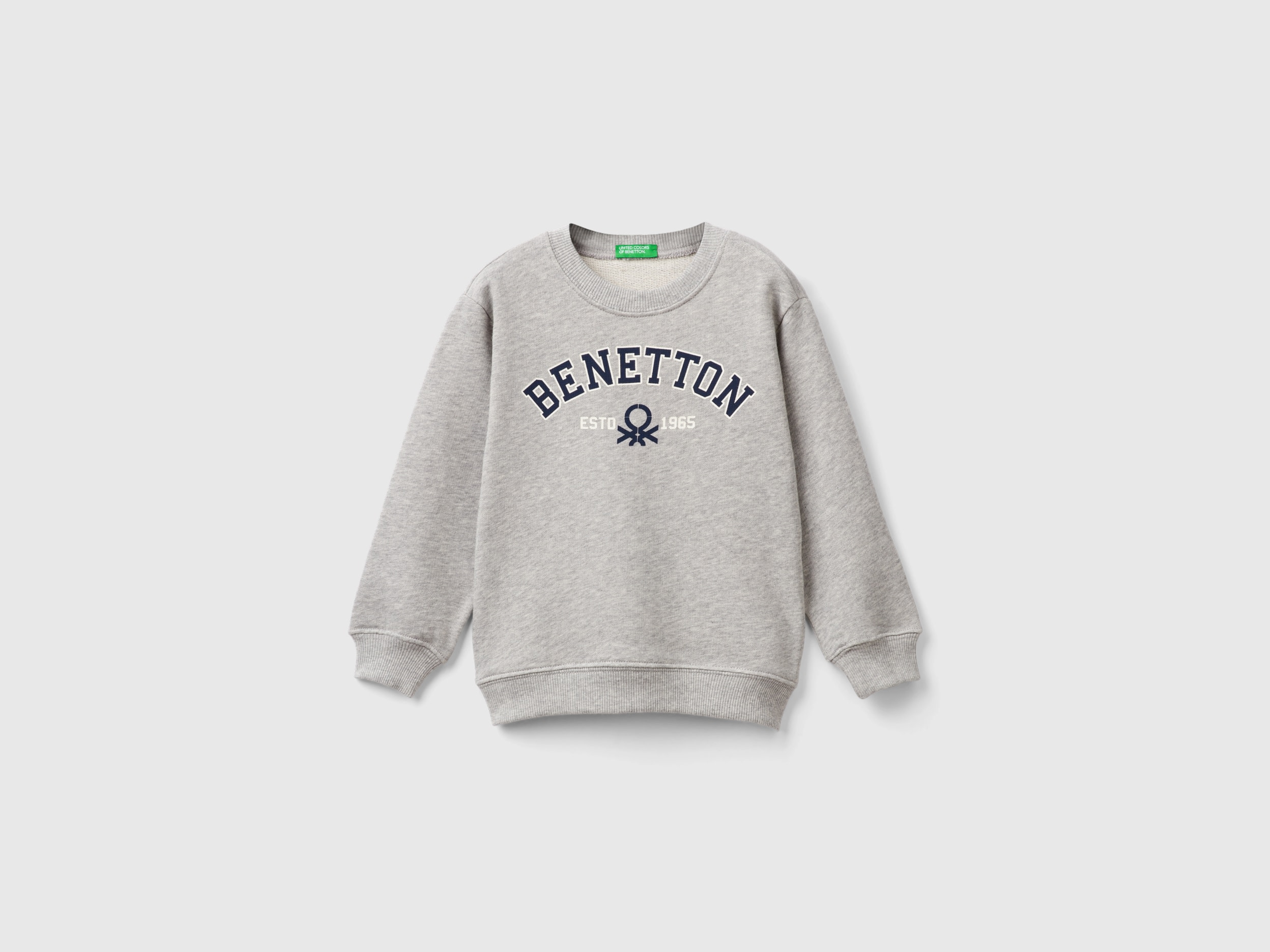Benetton, Felpa 100% Cotone Biologico, Grigio Chiaro, Bambini