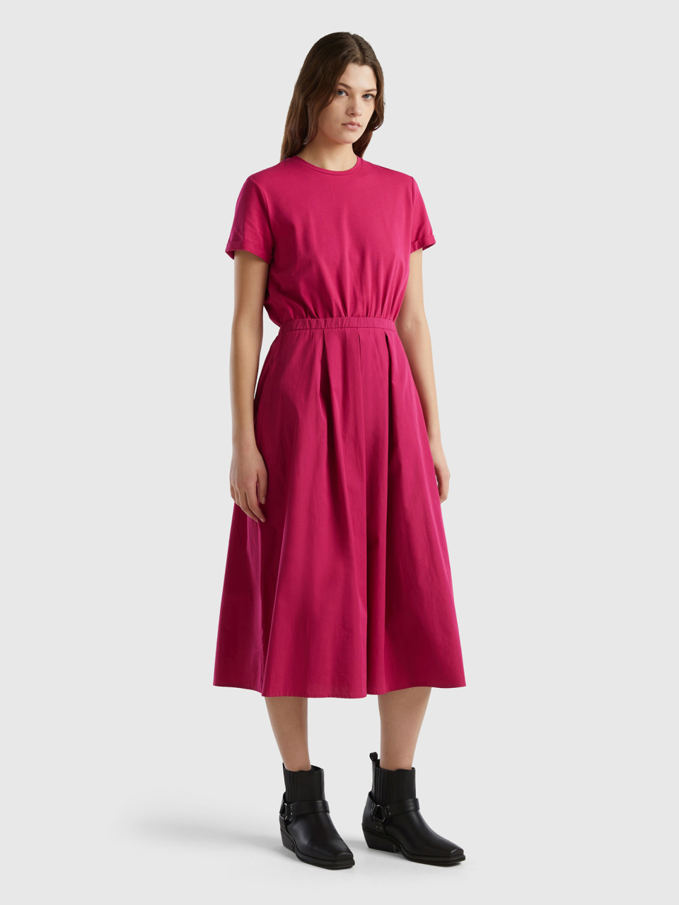 Benetton, Long Cotton Dress, Cyclamen, Women