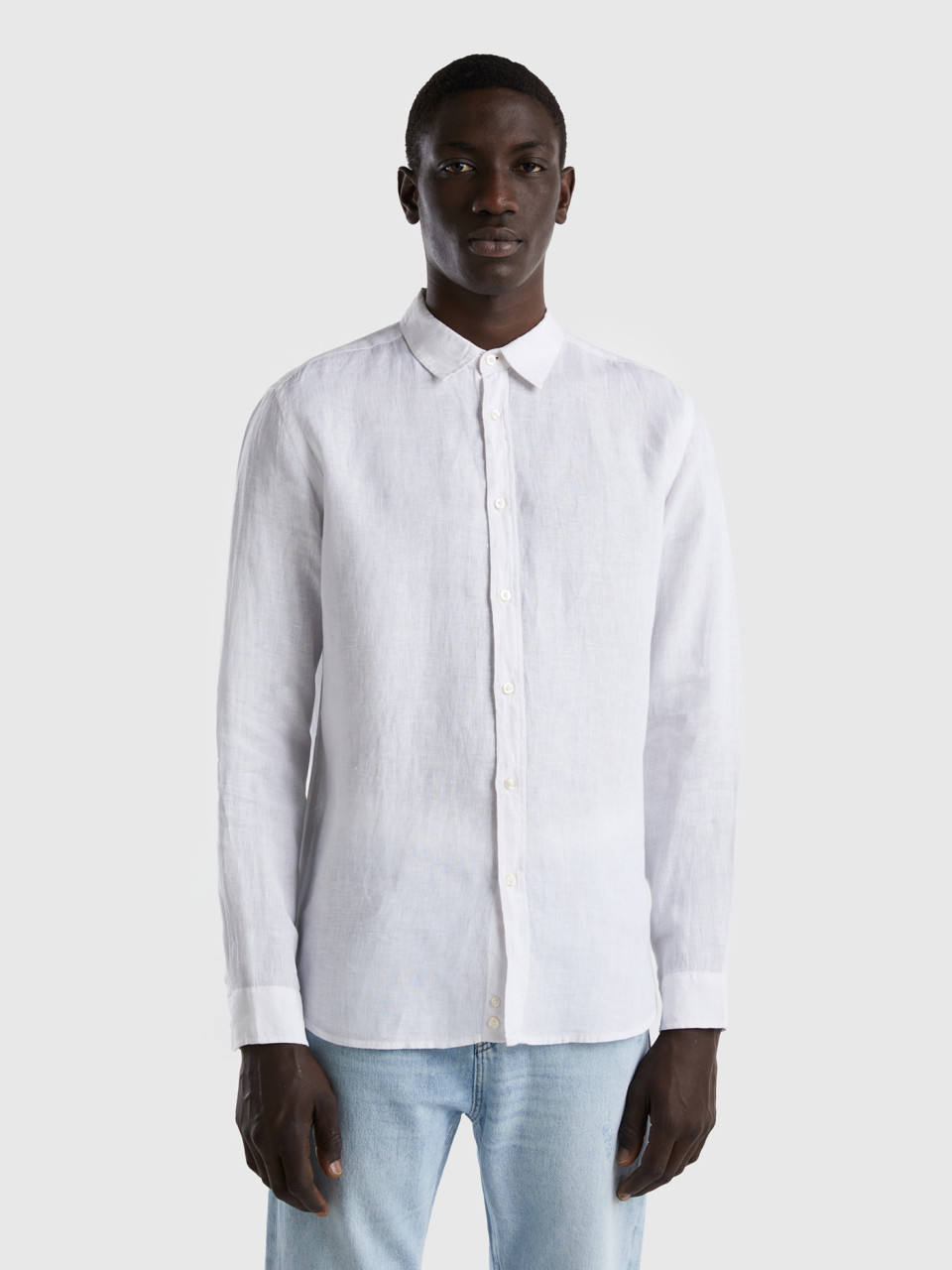 Benetton, Shirt In Pure Linen, White, Men