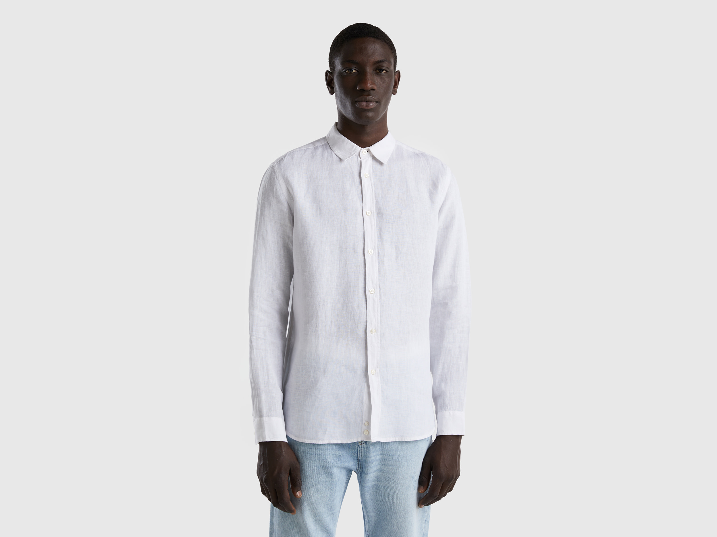 Benetton, Shirt In Pure Linen, size XS, White, Men
