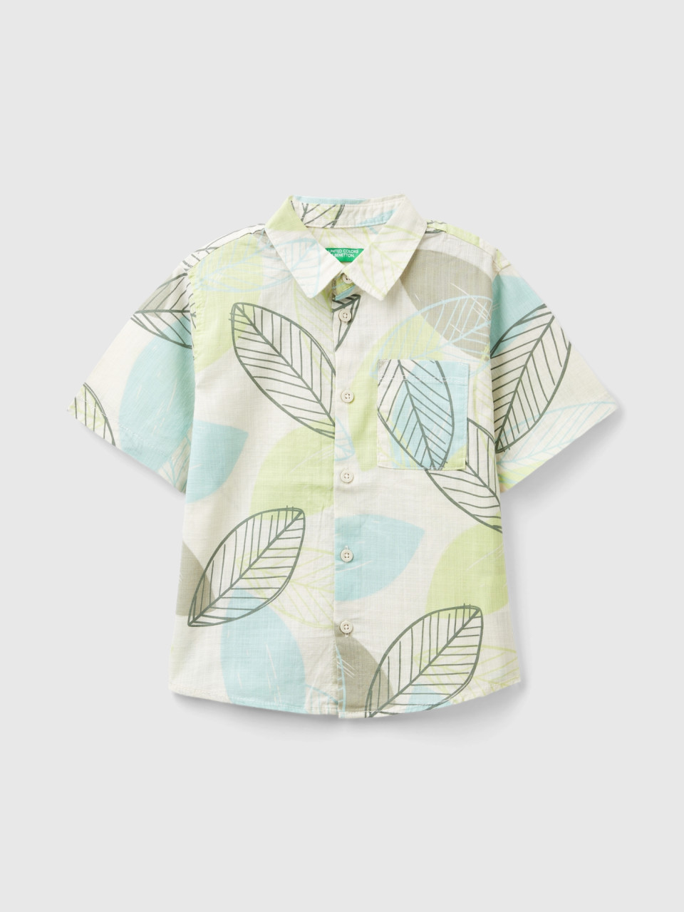 Benetton, Hemd Mit Blätterdruck, Cremeweiss, male