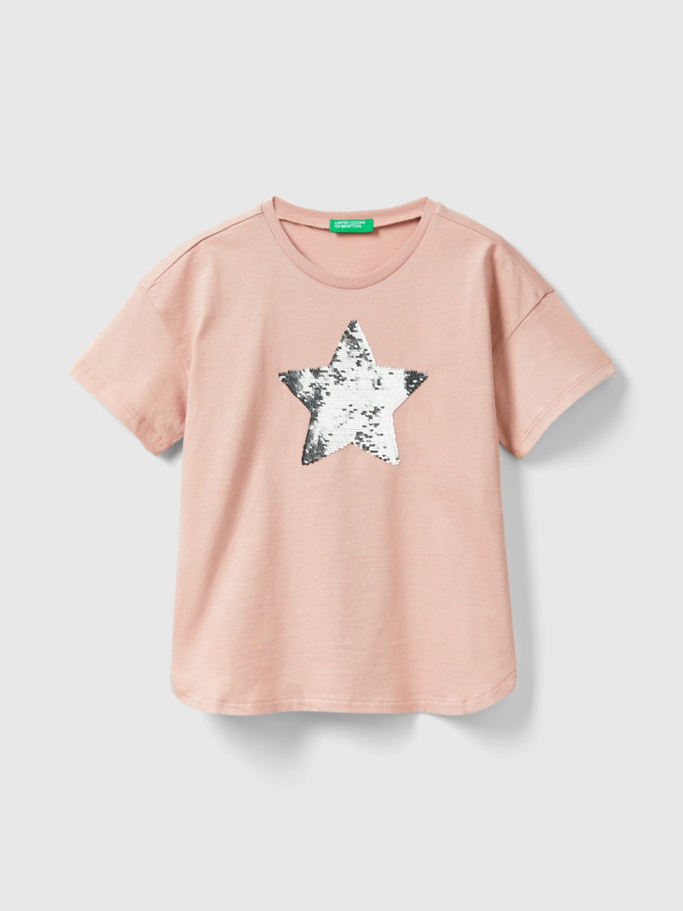 Benetton, T-shirt With Reversible Sequins, Soft Pink, Kids