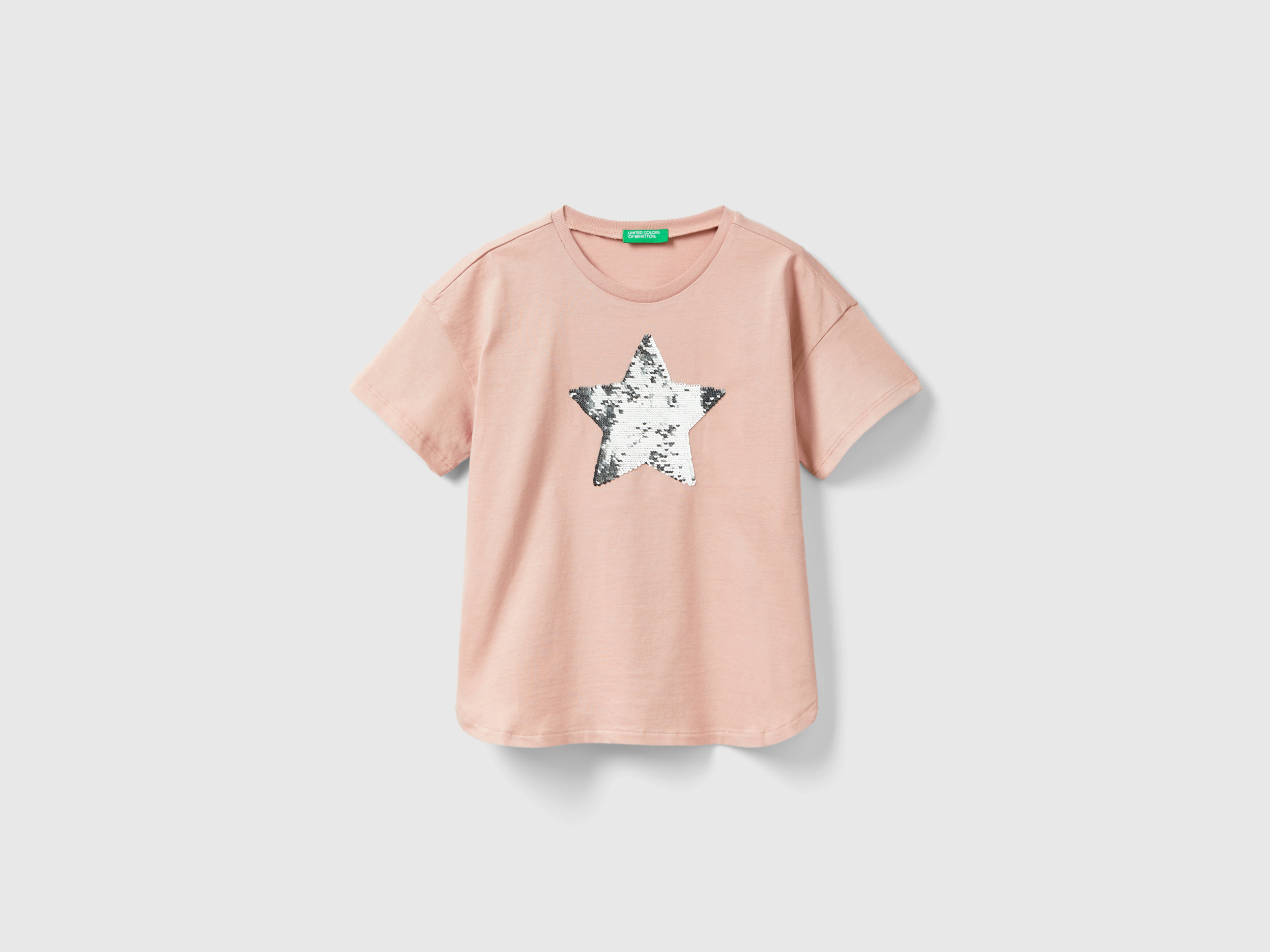 Image of Benetton, T-shirt With Reversible Sequins, size M, Soft Pink, Kids