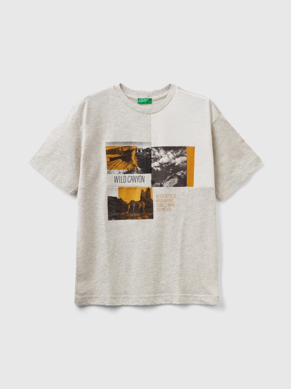Benetton, T-shirt With Photo Print, Light Gray, Kids