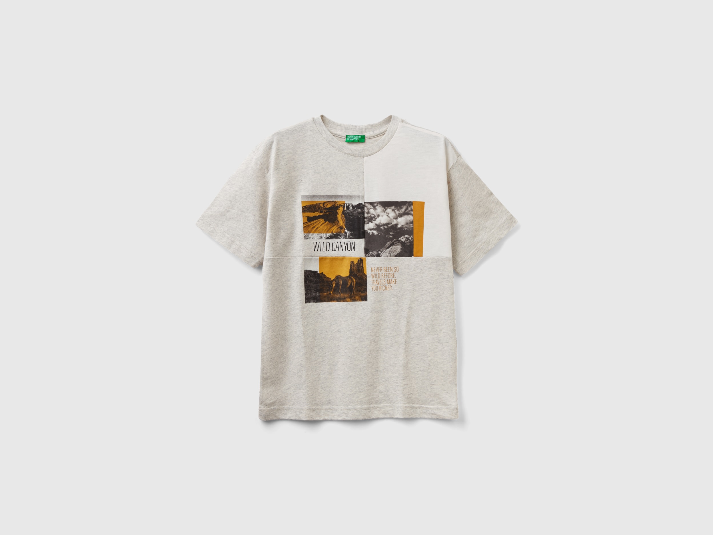 Benetton, T-shirt With Photo Print, size 3XL, Light Gray, Kids