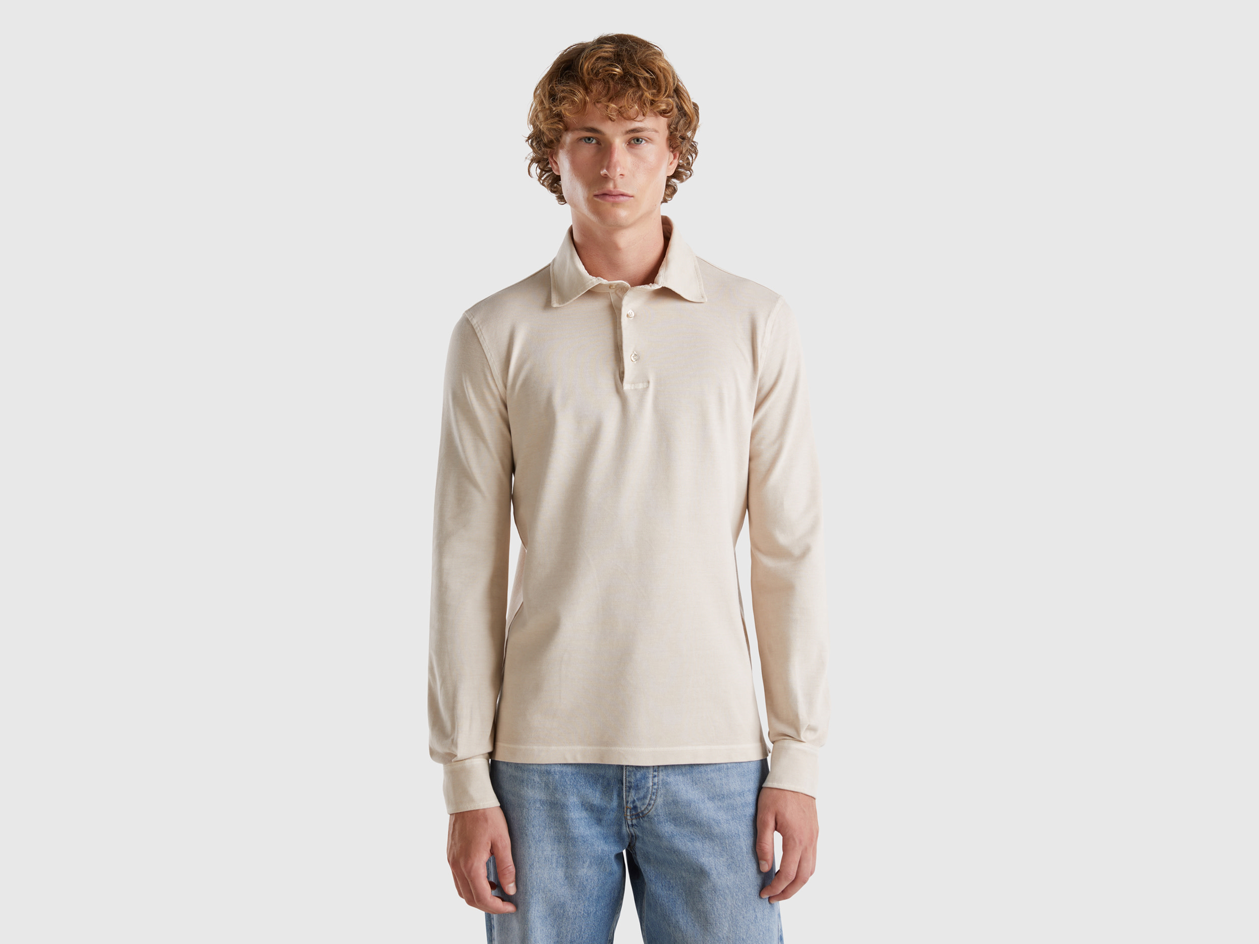 Benetton, Polo In Cotone Bio Stretch, Beige, Uomo