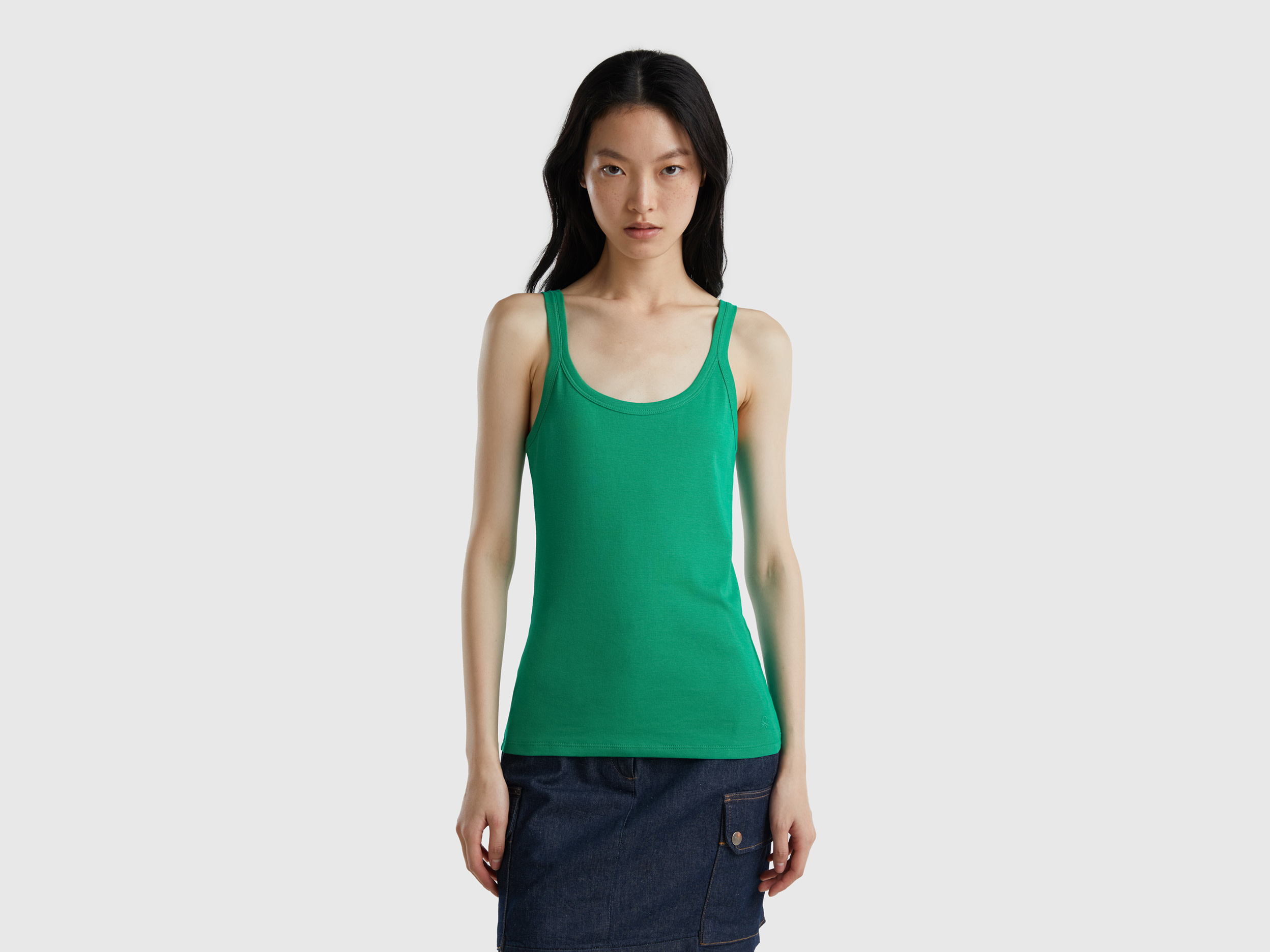 Benetton, Green Tank Top In Pure Cotton, size XL, Green, Women