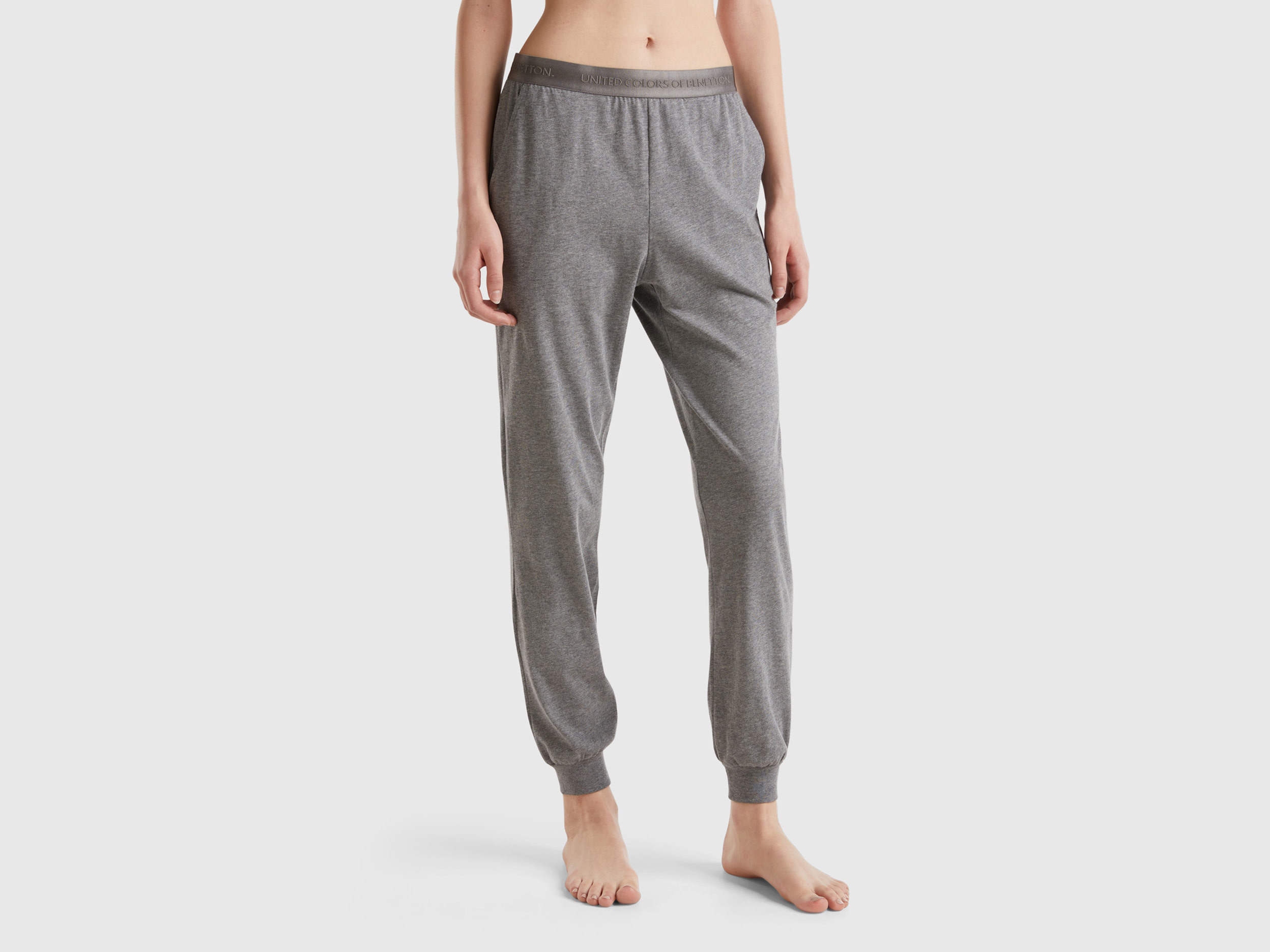 Benetton, Pantaloni In Puro Cotone, Grigio Scuro, Donna