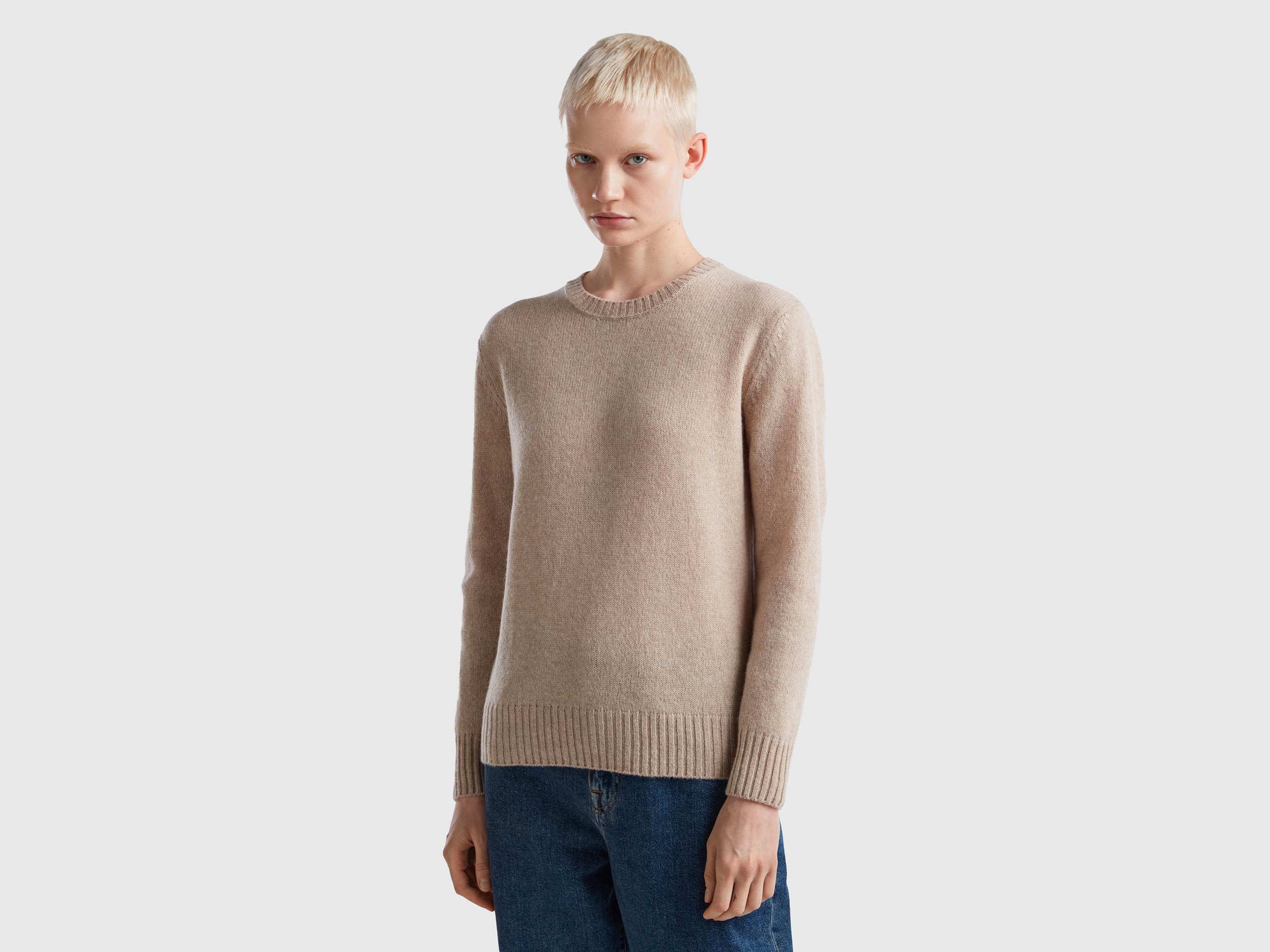 Benetton, Sweater In Pure Shetland Wool, size XL, Beige, Women
