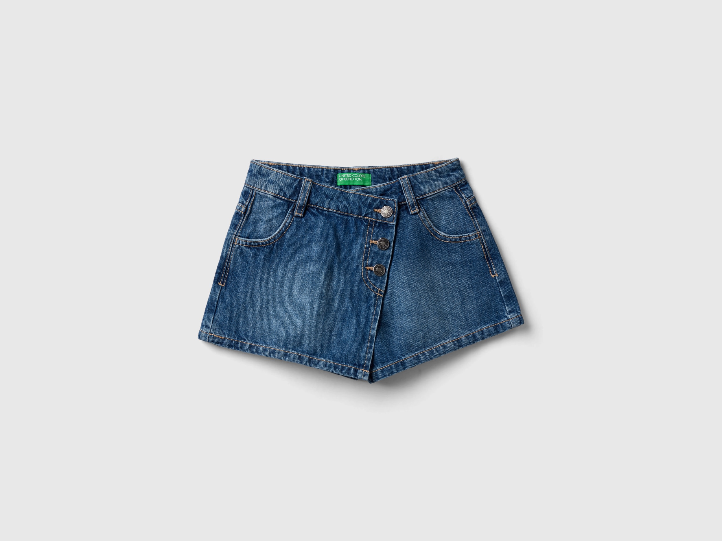 Benetton, Gonna Pantalone Di Jeans, Blu Scuro, Bambini