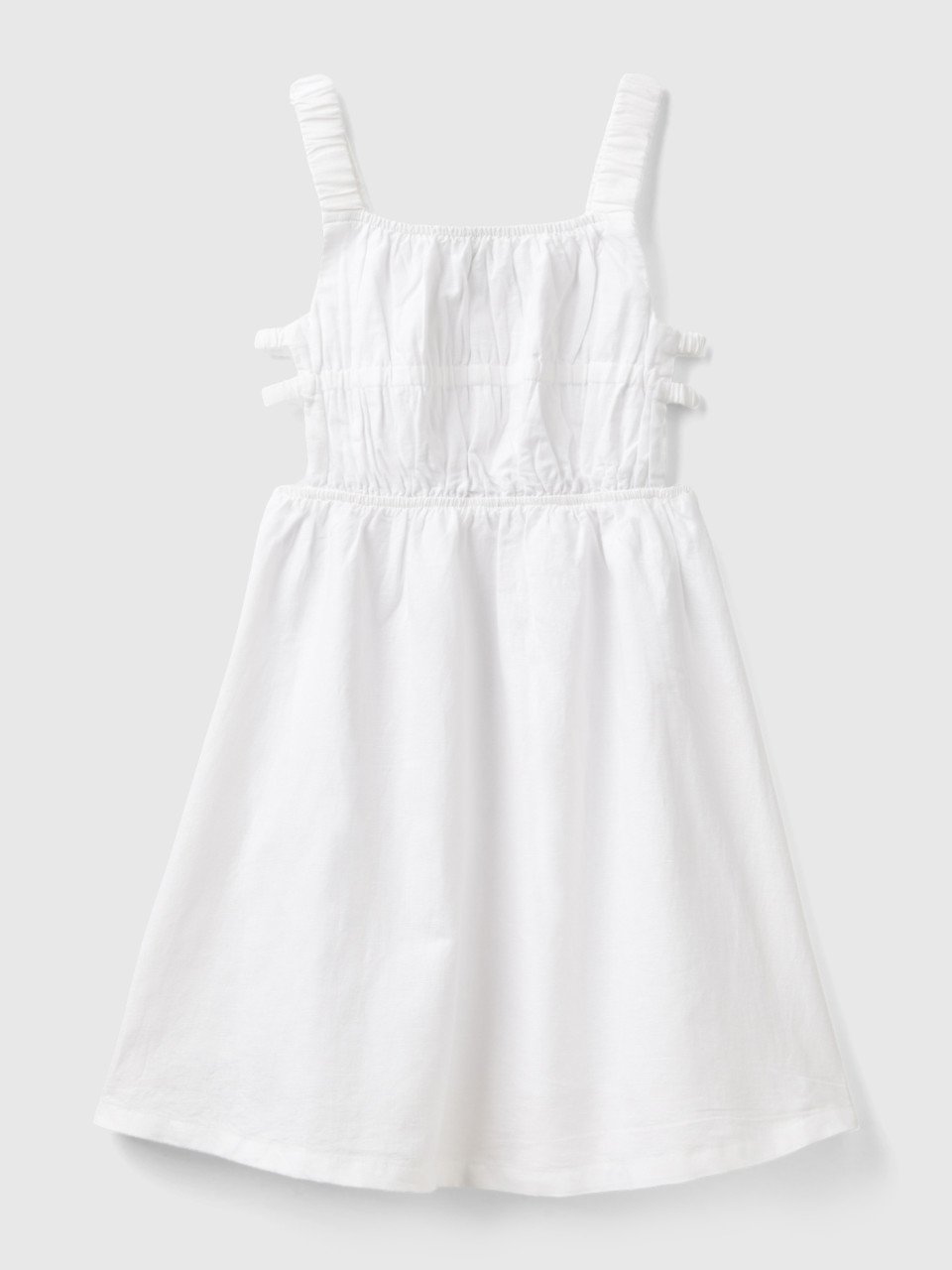 Benetton, Strappy Dress In Linen Blend, White, Kids