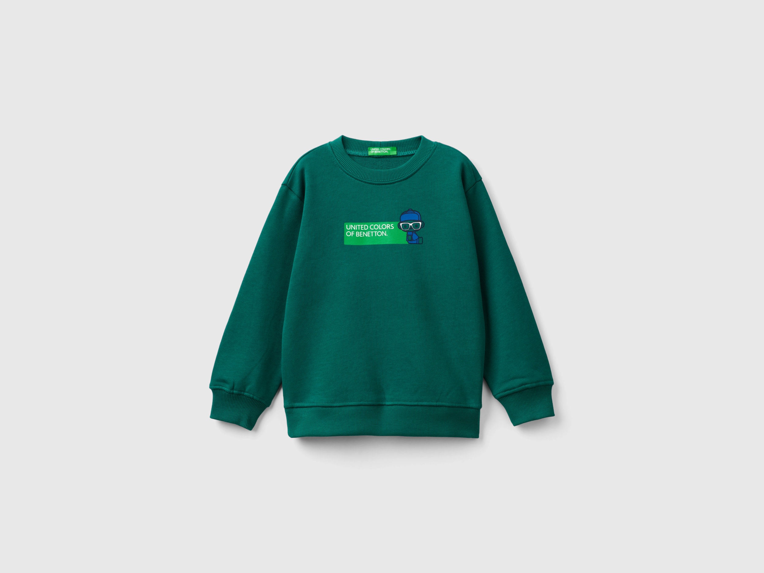 Benetton, Felpa 100% Cotone Biologico, Verde Scuro, Bambini