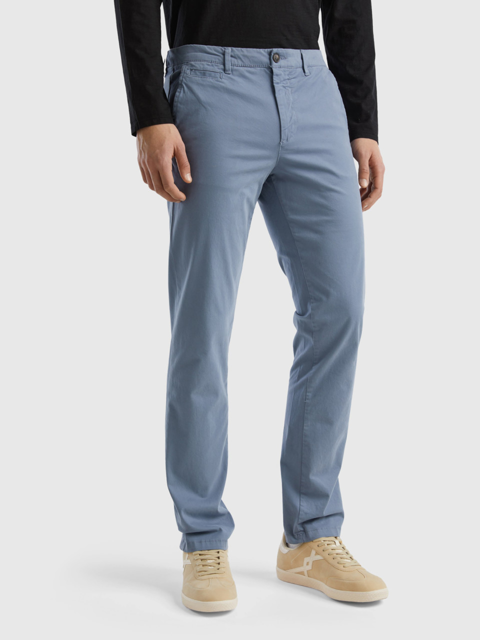 Benetton, Chinos Slim Fit Azules, Azul Grisáceo, Hombre