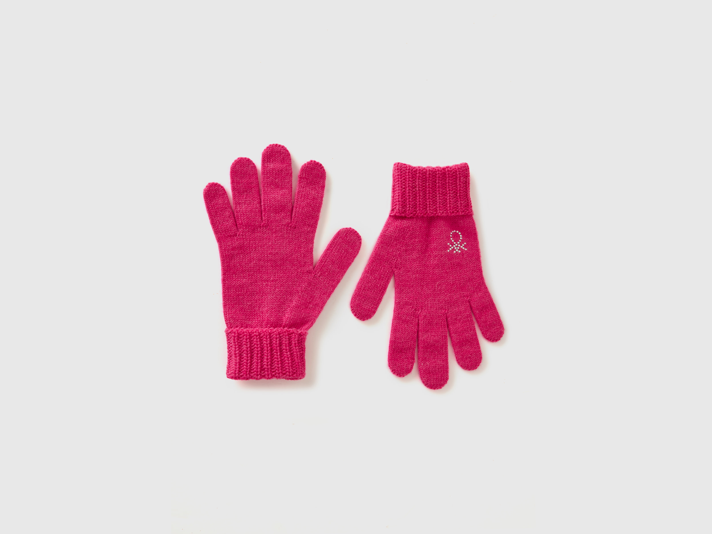 Benetton, Guanti In Maglia Con Logo, Fucsia, Bambini