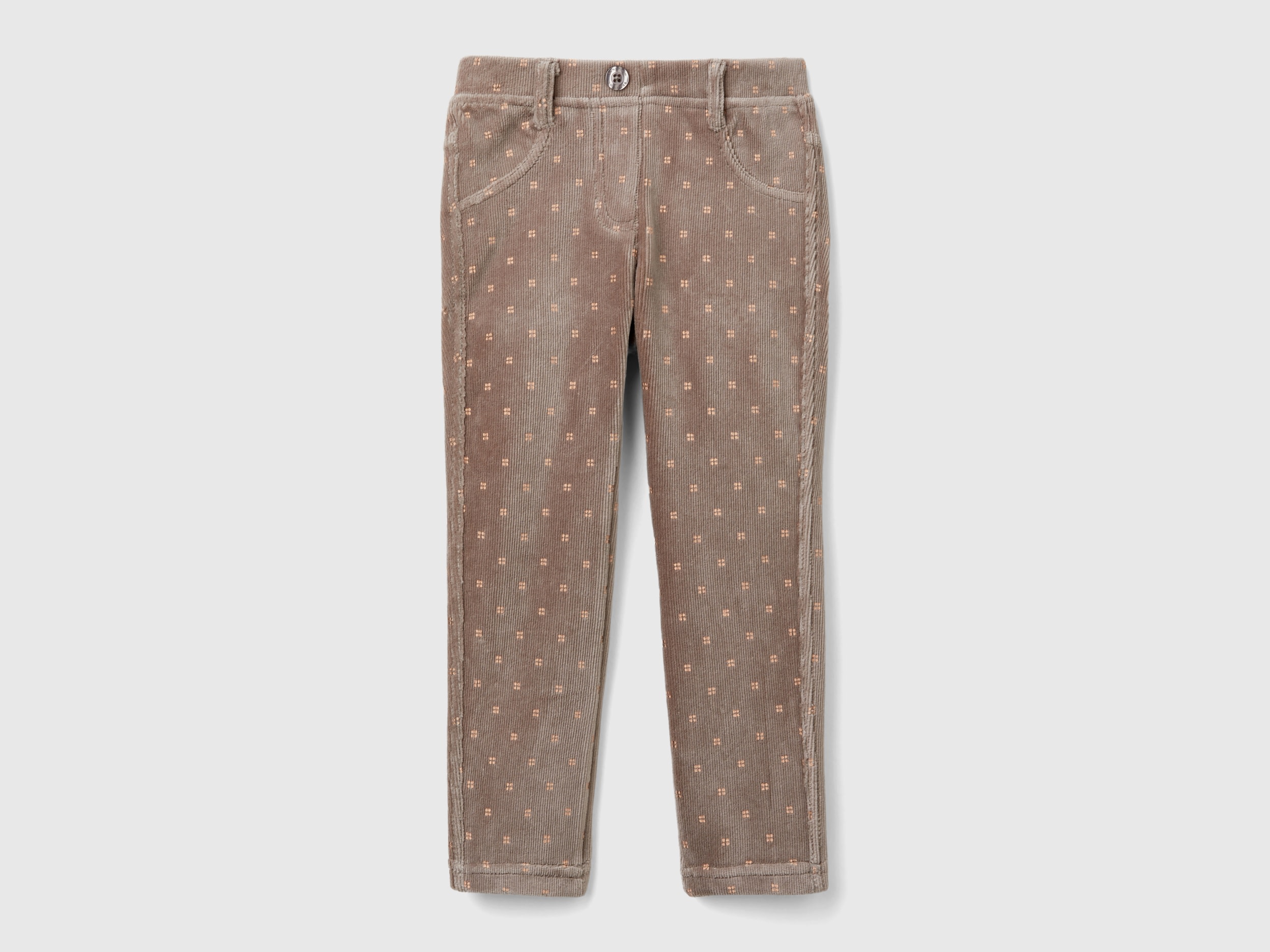 Benetton, Pantaloni Slim Fit In Ciniglia, Tortora, Bambini