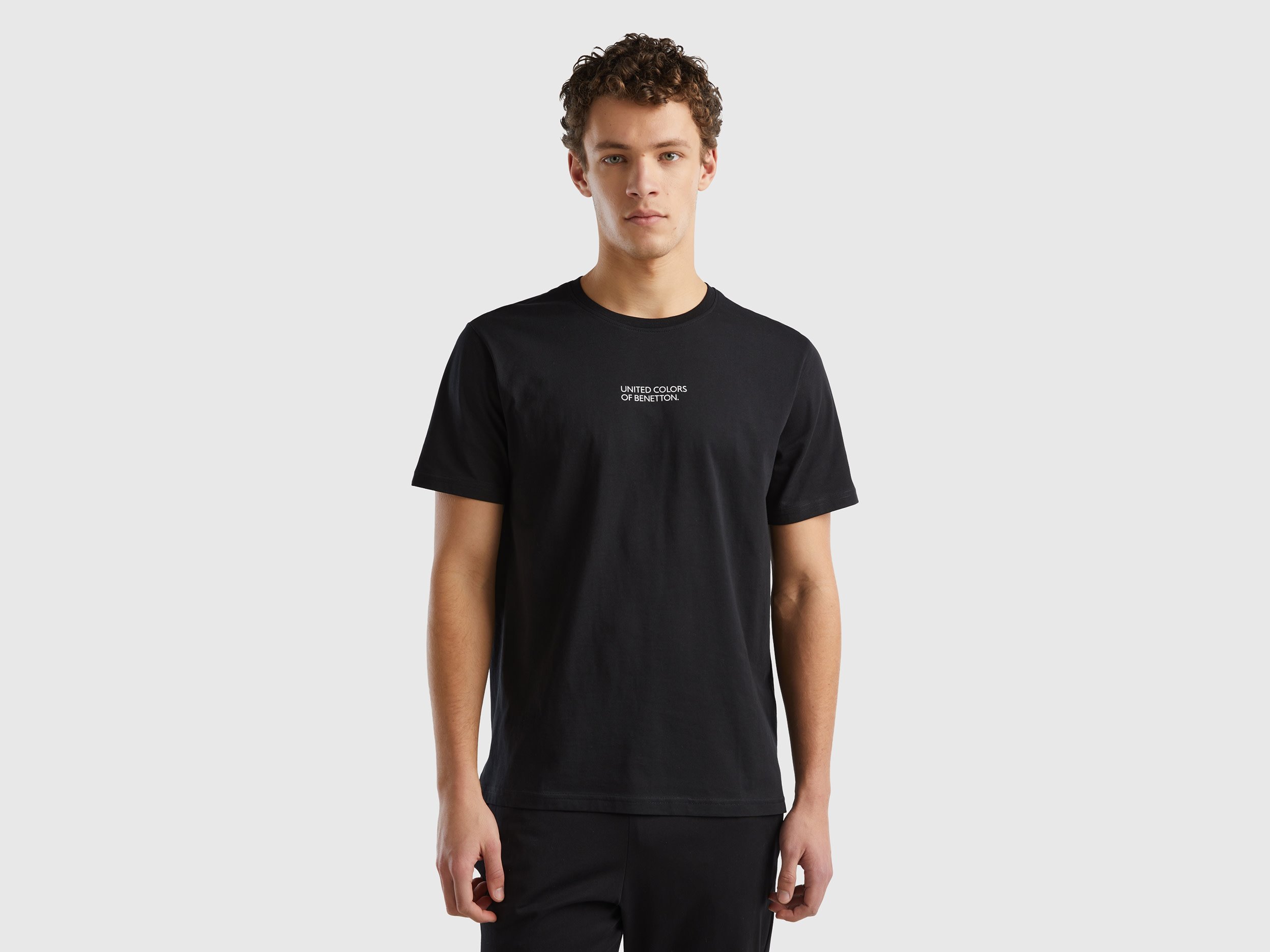 Benetton, T-shirt Con Stampa Logo, Nero, Uomo