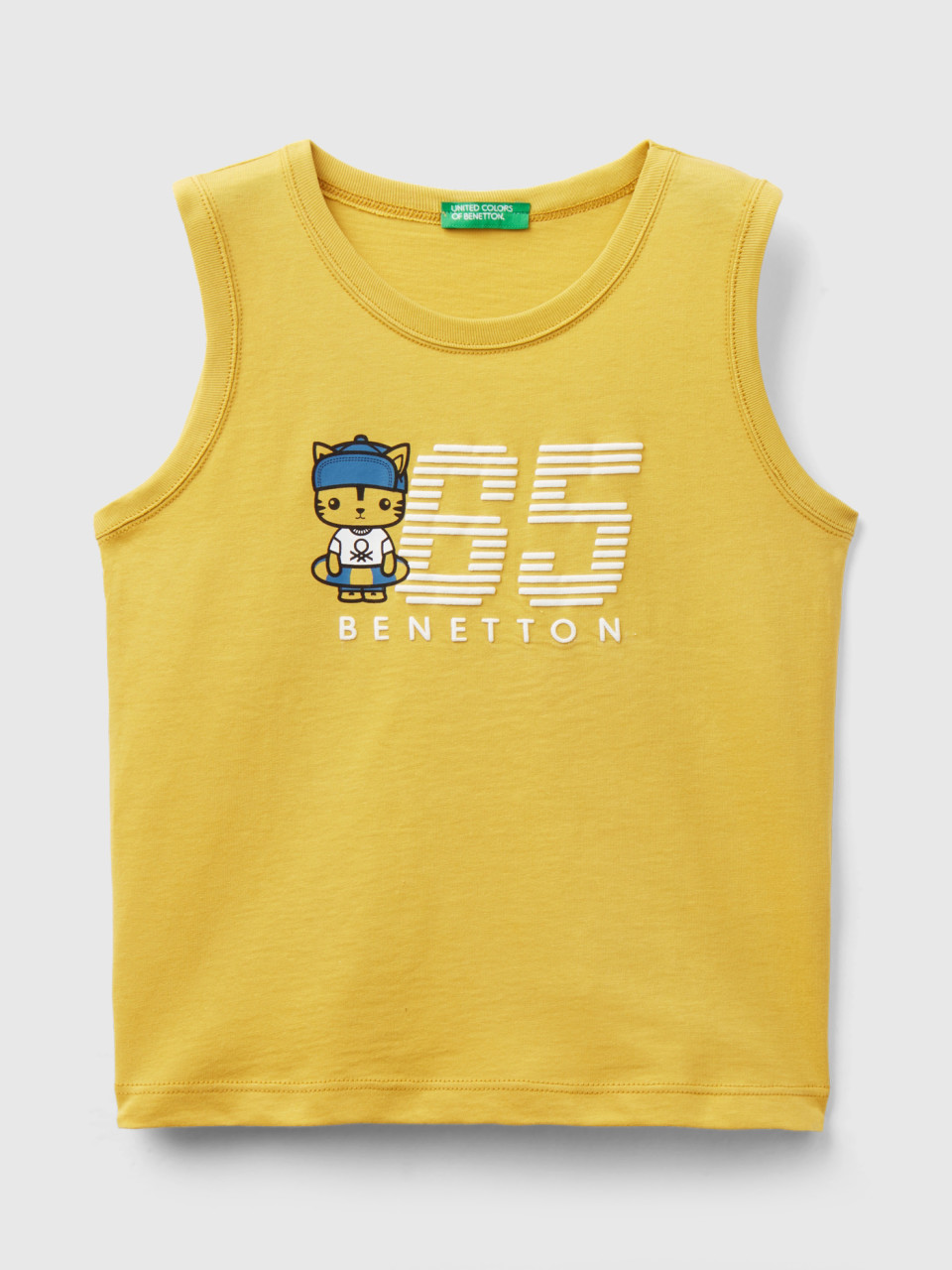 Benetton, Tank Top In 100% Organic Cotton With Logo, Mustard, Kids