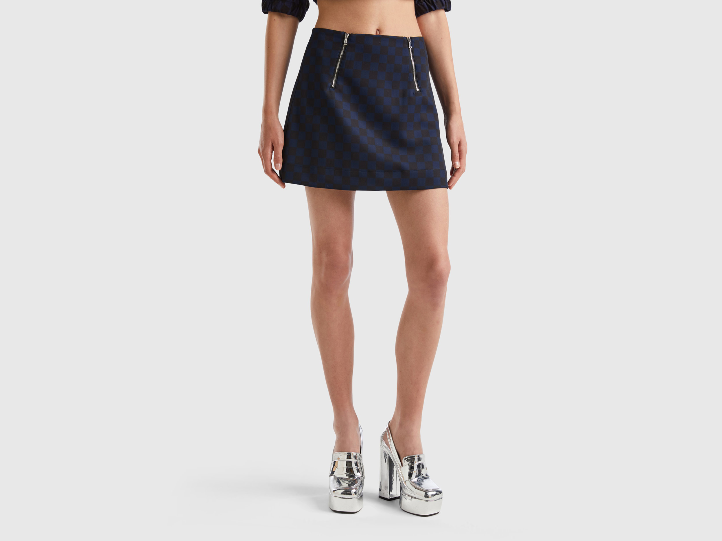 Benetton, Checkered Mini Skirt, size 16, Dark Blue, Women