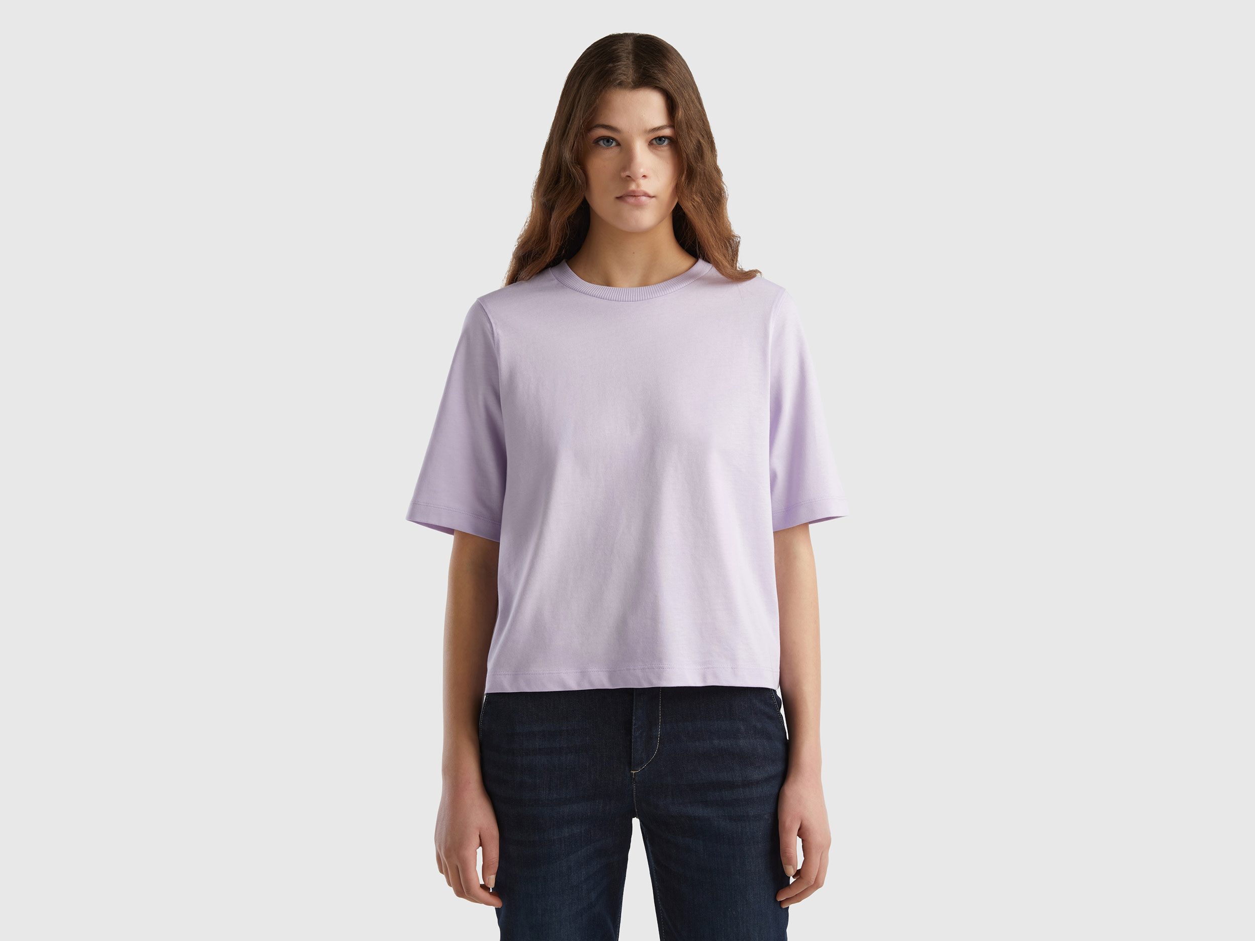Benetton, 100% Cotton Boxy Fit T-shirt, size XS, Lilac, Women