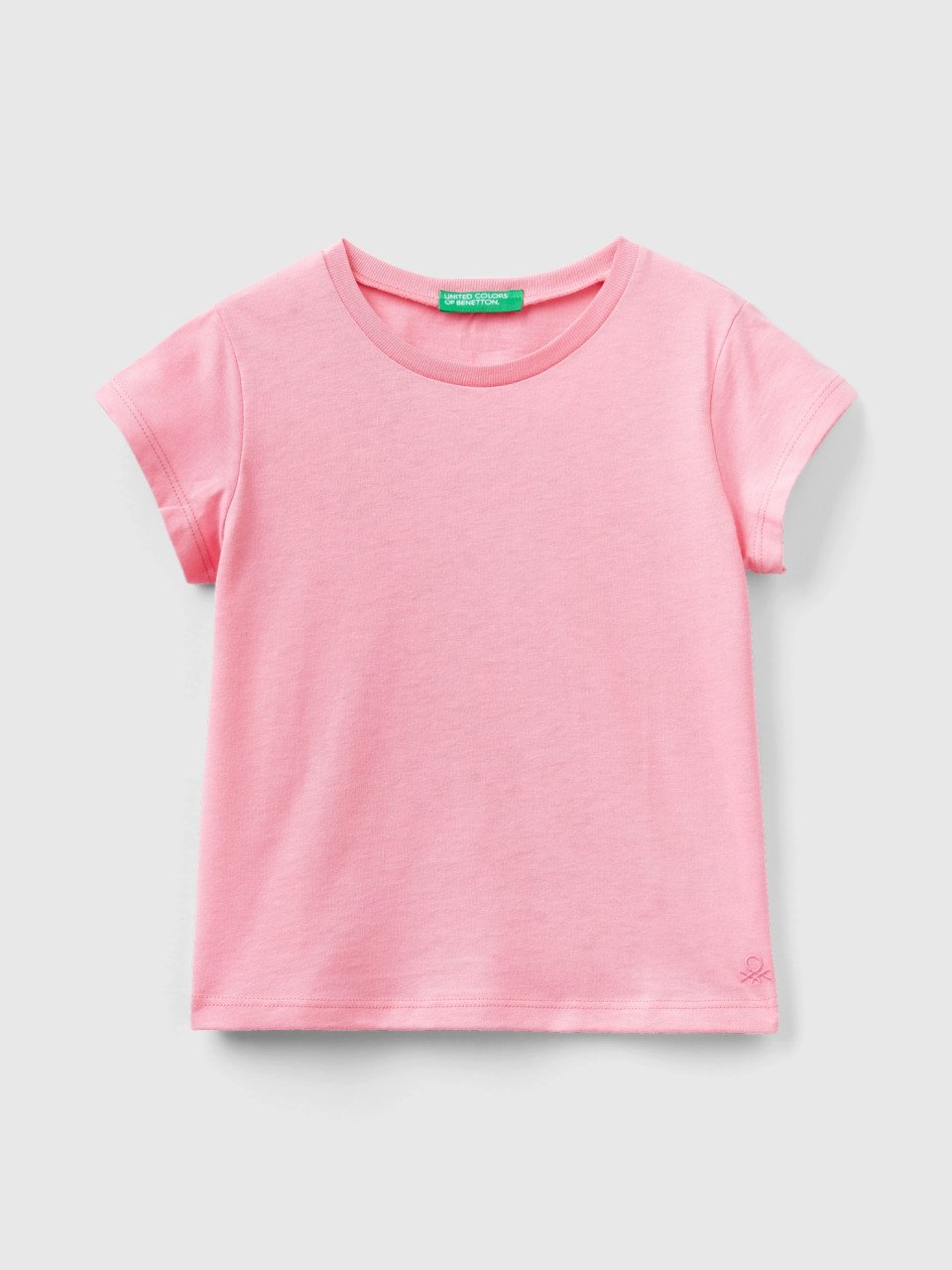 Benetton, T-shirt 100% Cotone Bio, Rosa, Bambini