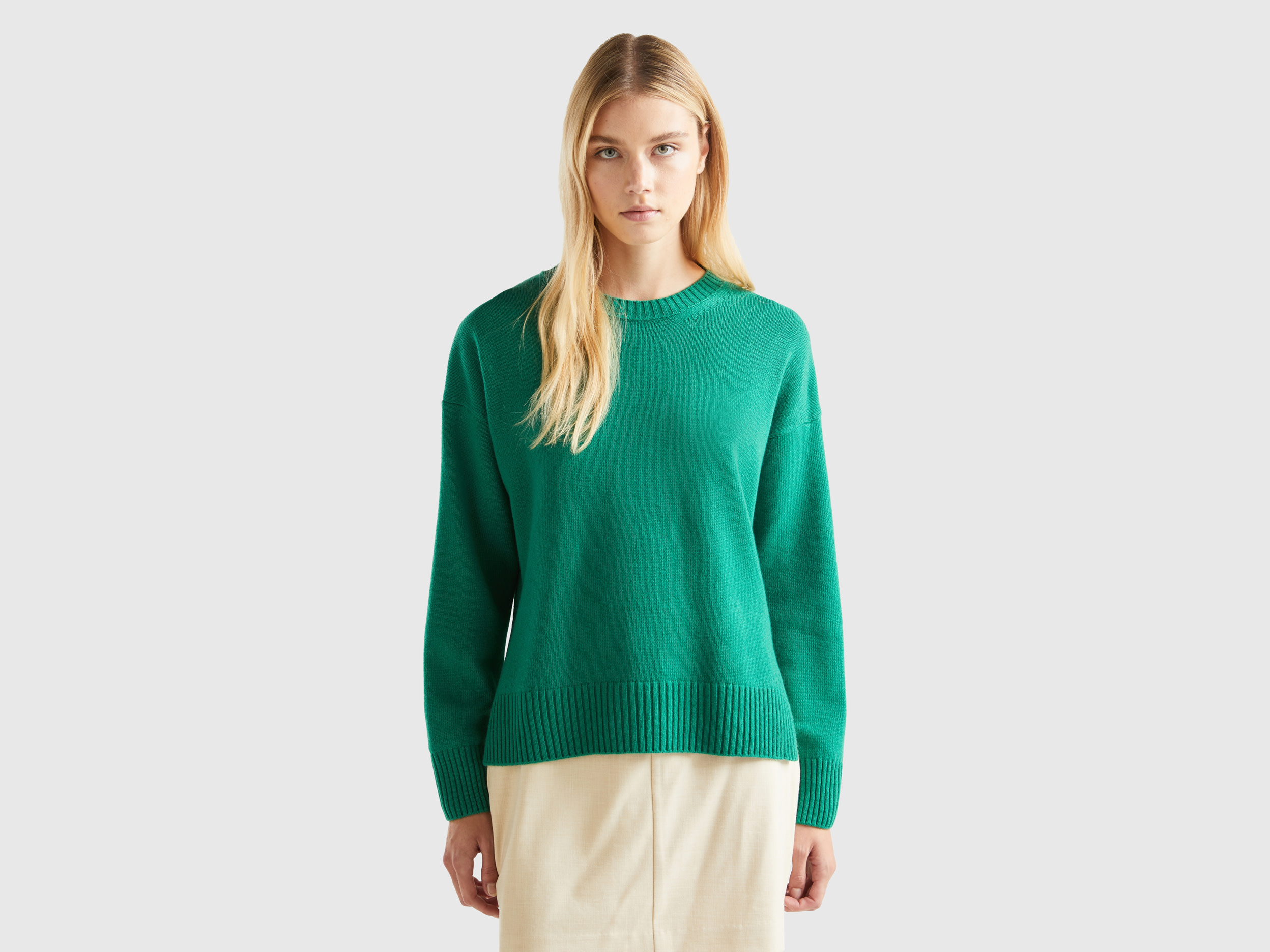 Benetton, Boxy Fit Sweater In Wool Blend, size M, Green, Women