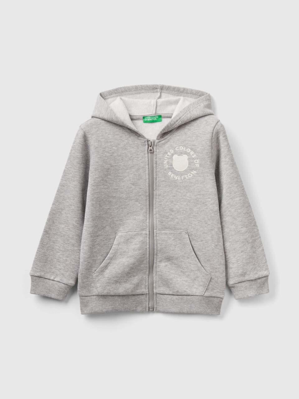 Benetton, Zip-up Sweatshirt In Cotton Blend, Light Gray, Kids