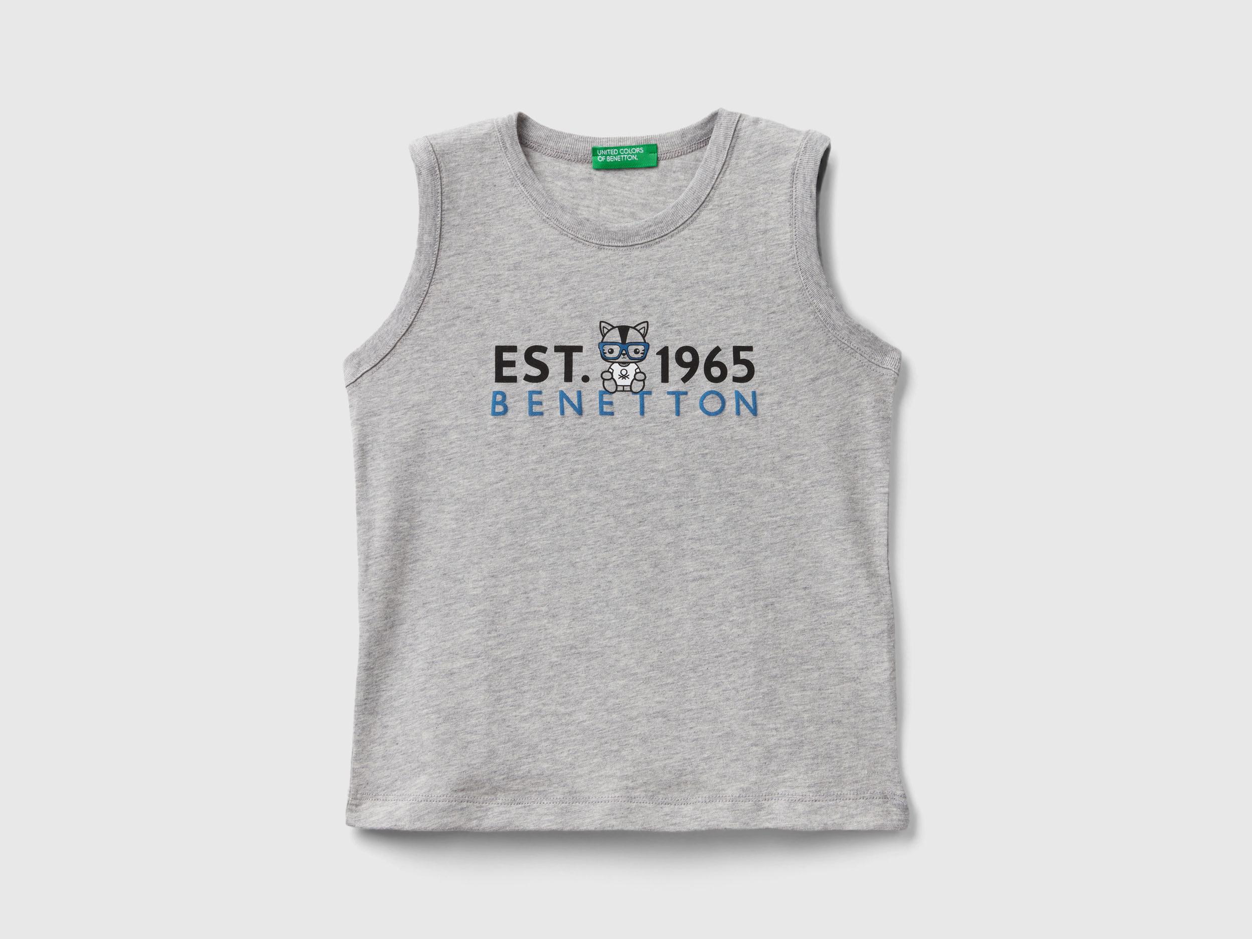 Image of Benetton, Tank Top In 100% Organic Cotton With Logo, size 104, Light Gray, Kids