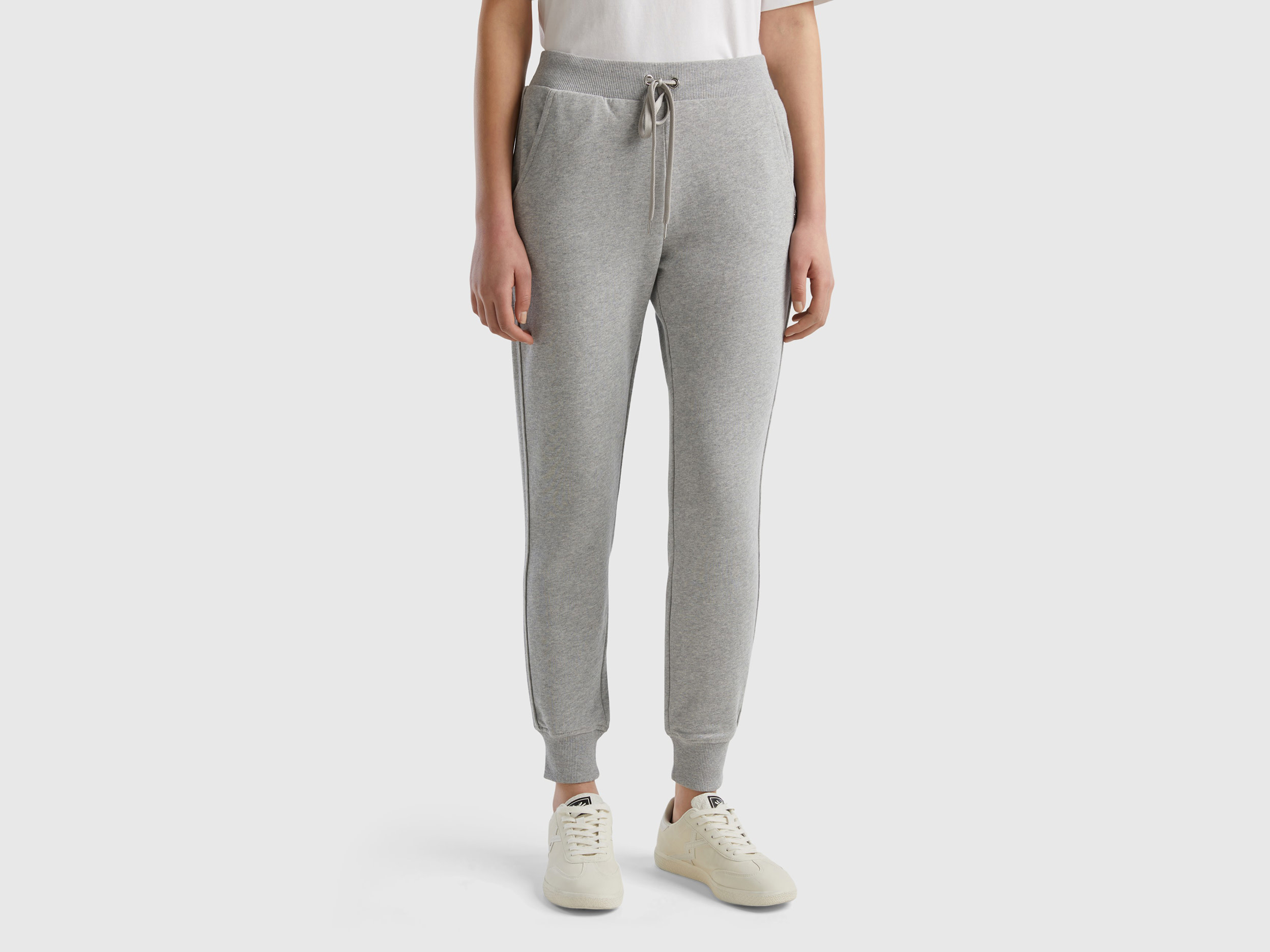 Benetton, Joggers Con Coulisse, Grigio Chiaro, Donna