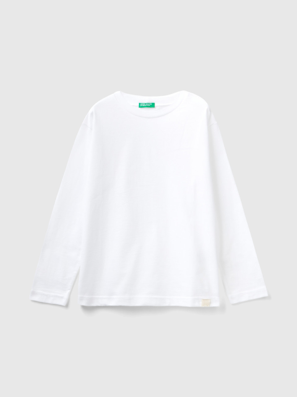 Benetton, Camiseta De Cuello Redondo De 100 % Algodón Orgánico, Blanco, Niños