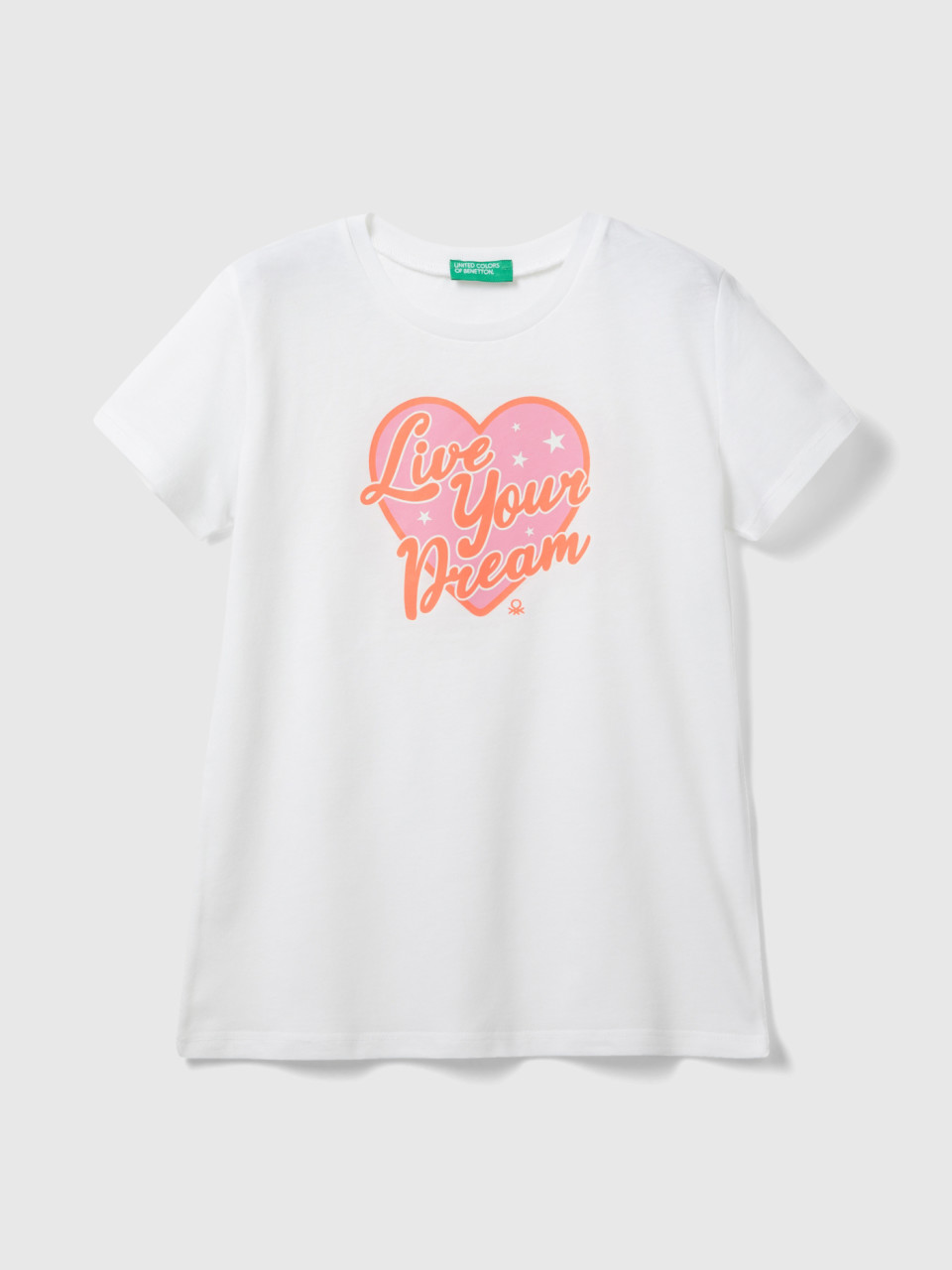 Benetton, T-shirt With Neon Details, White, Kids