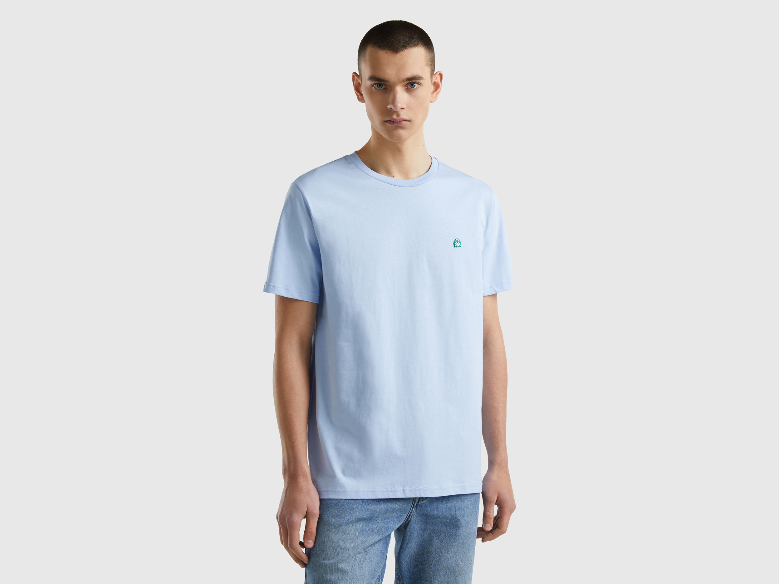 Image of Benetton, 100% Organic Cotton Basic T-shirt, size XS, Sky Blue, Men
