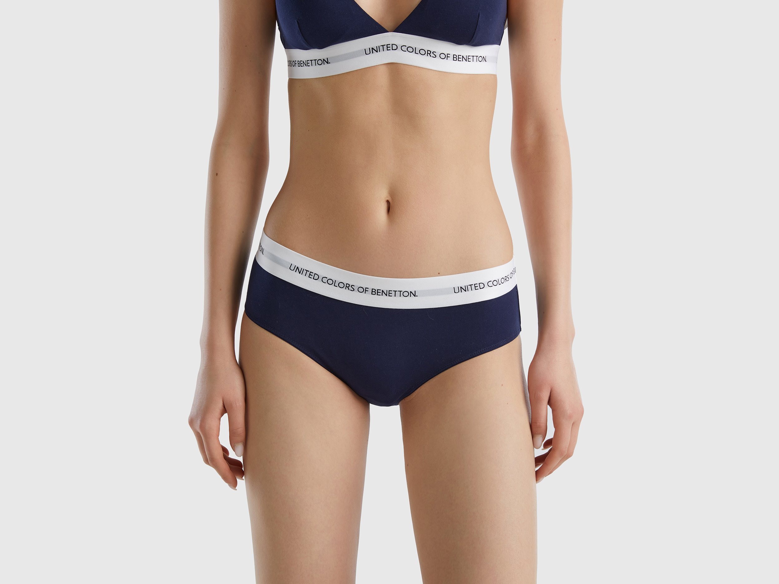 Image of Benetton, High-rise Underwear In Organic Cotton, size M, Dark Blue, Women