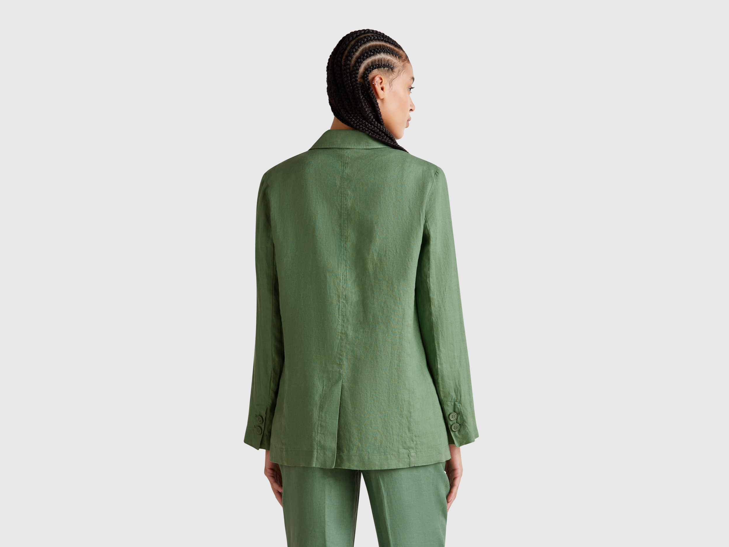 Benetton, Μπλέιζερ Από Αγνό Λινό, size , Πρασινο, Γυναικεία φωτογραφία