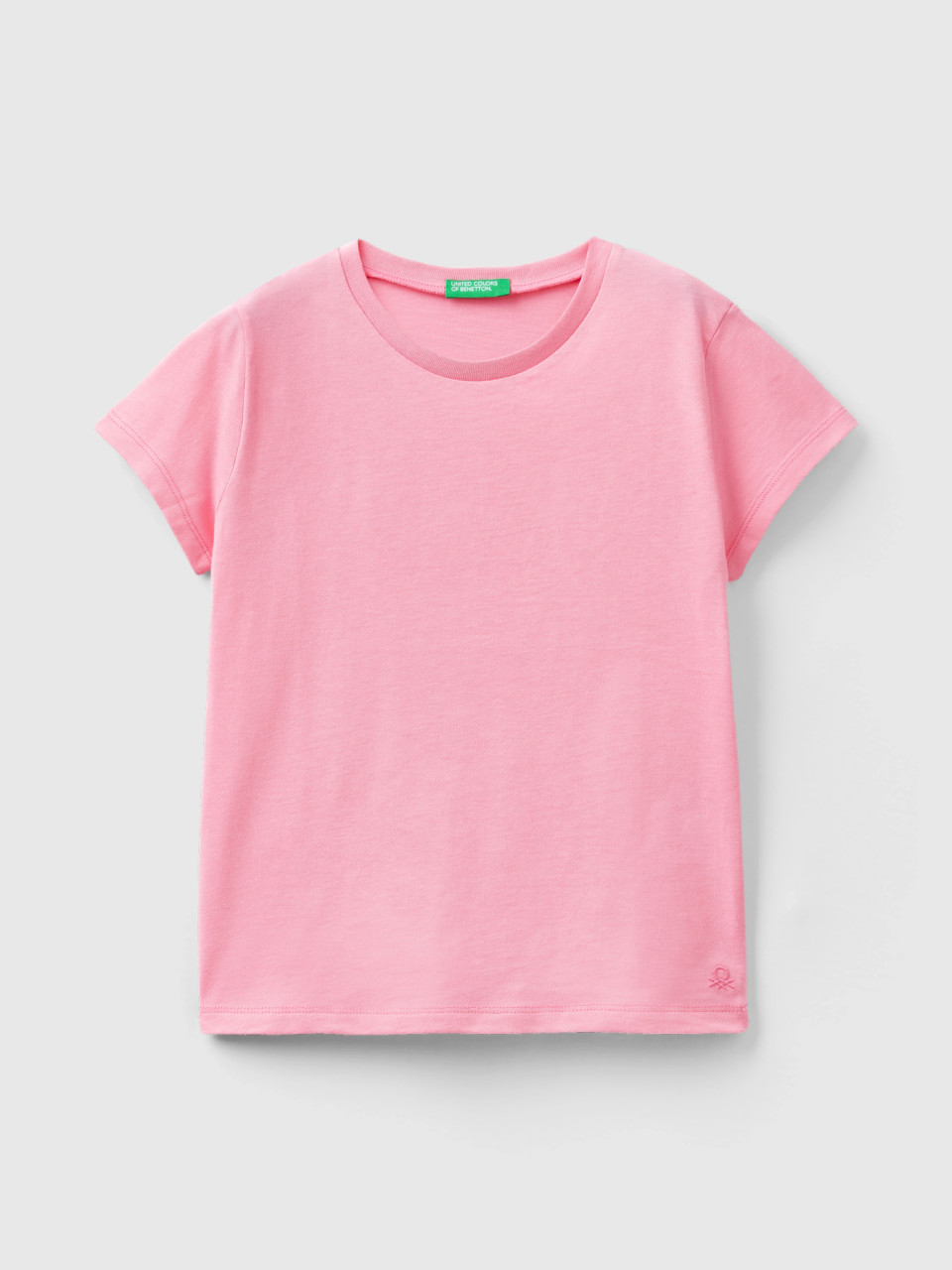 Benetton, T-shirt In Puro Cotone Bio, Rosa, Bambini