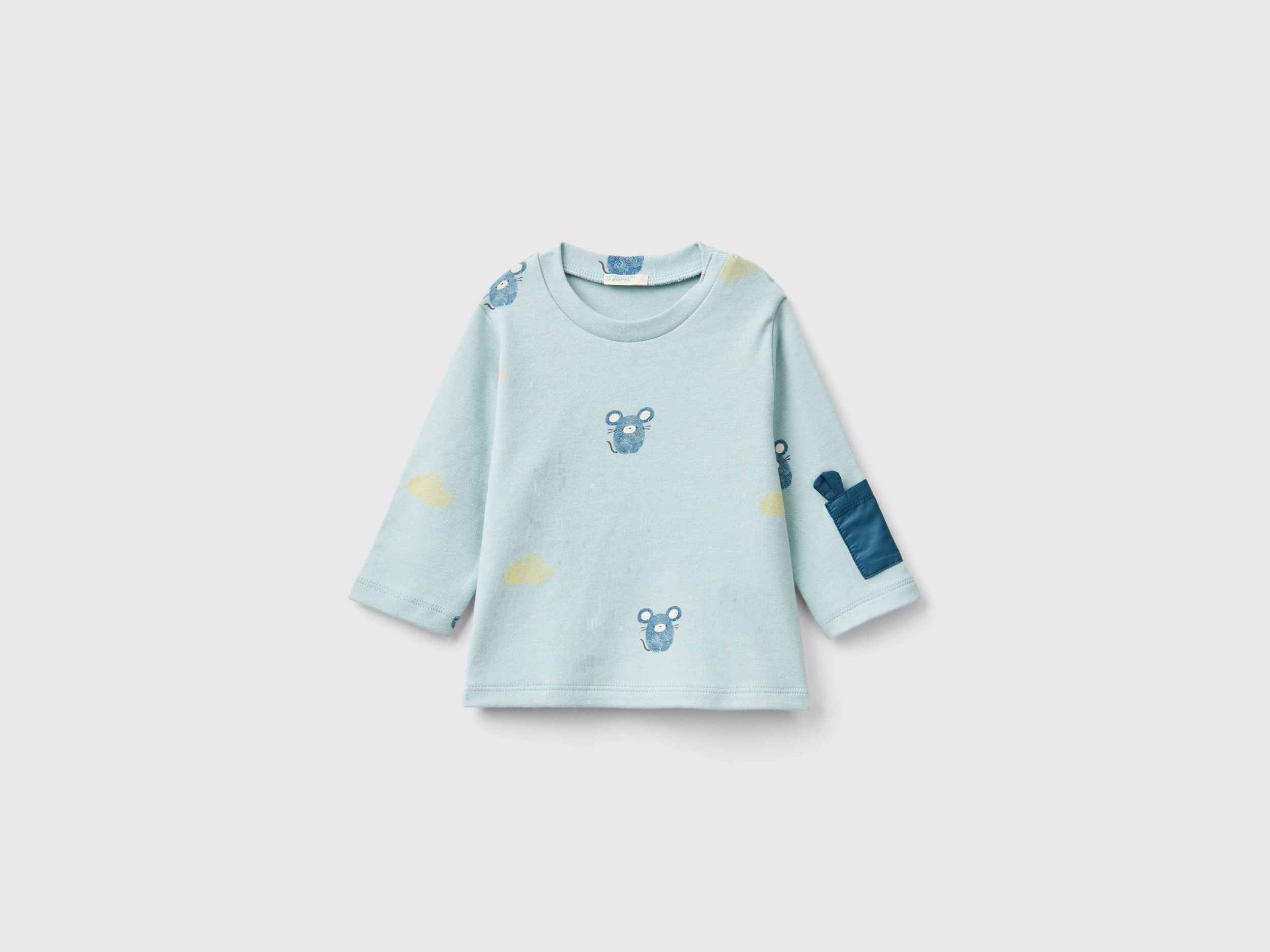 Benetton, Maglietta Con Stampa Topini, Verde Acqua, Bambini