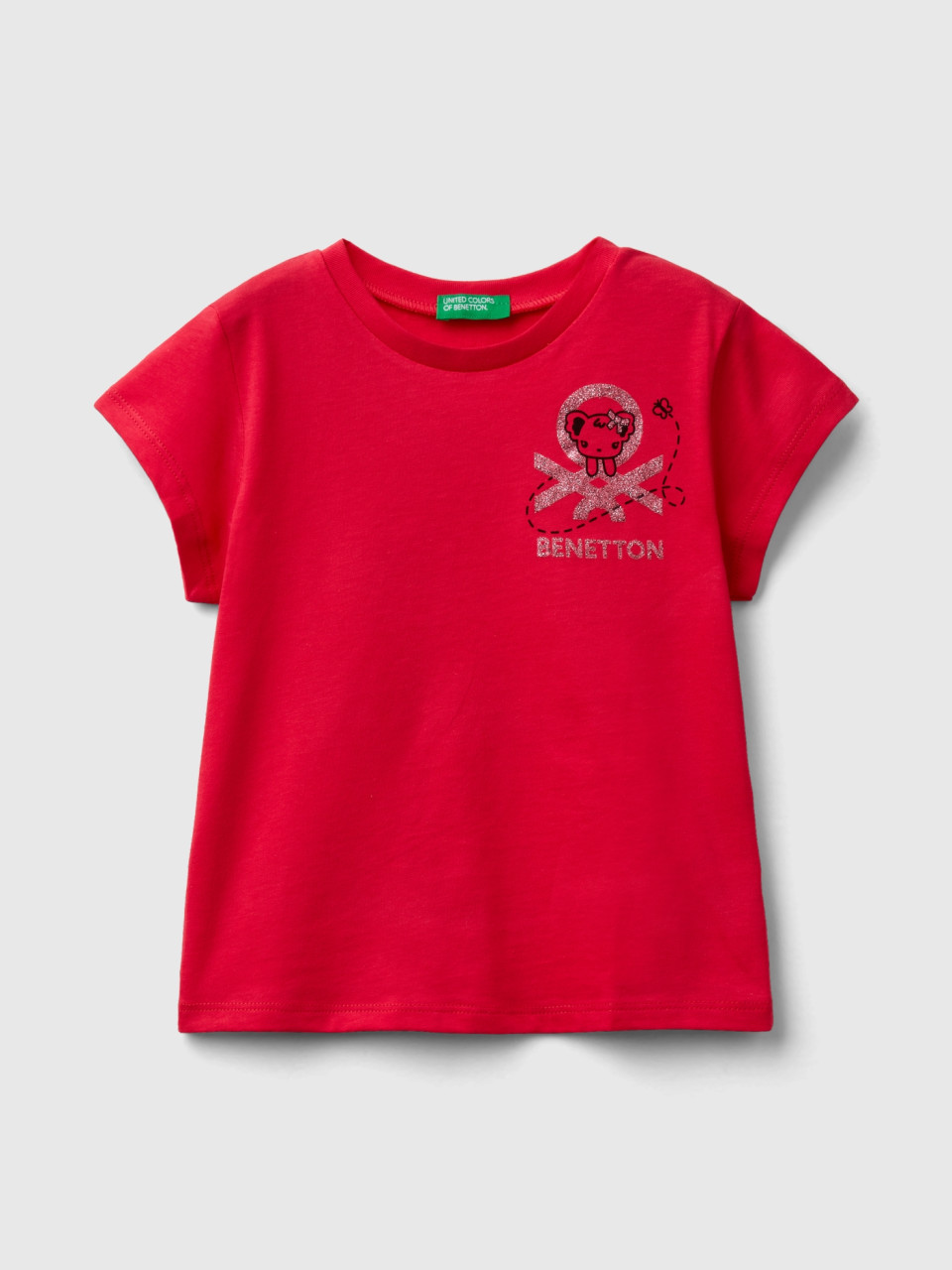 Benetton, T-shirt With Print In Organic Cotton, Fuchsia, Kids
