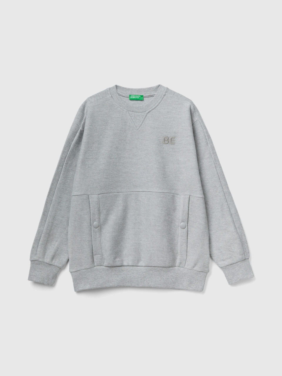 Benetton, Sweatshirt With Pockets And be Embroidery, Gray, Kids