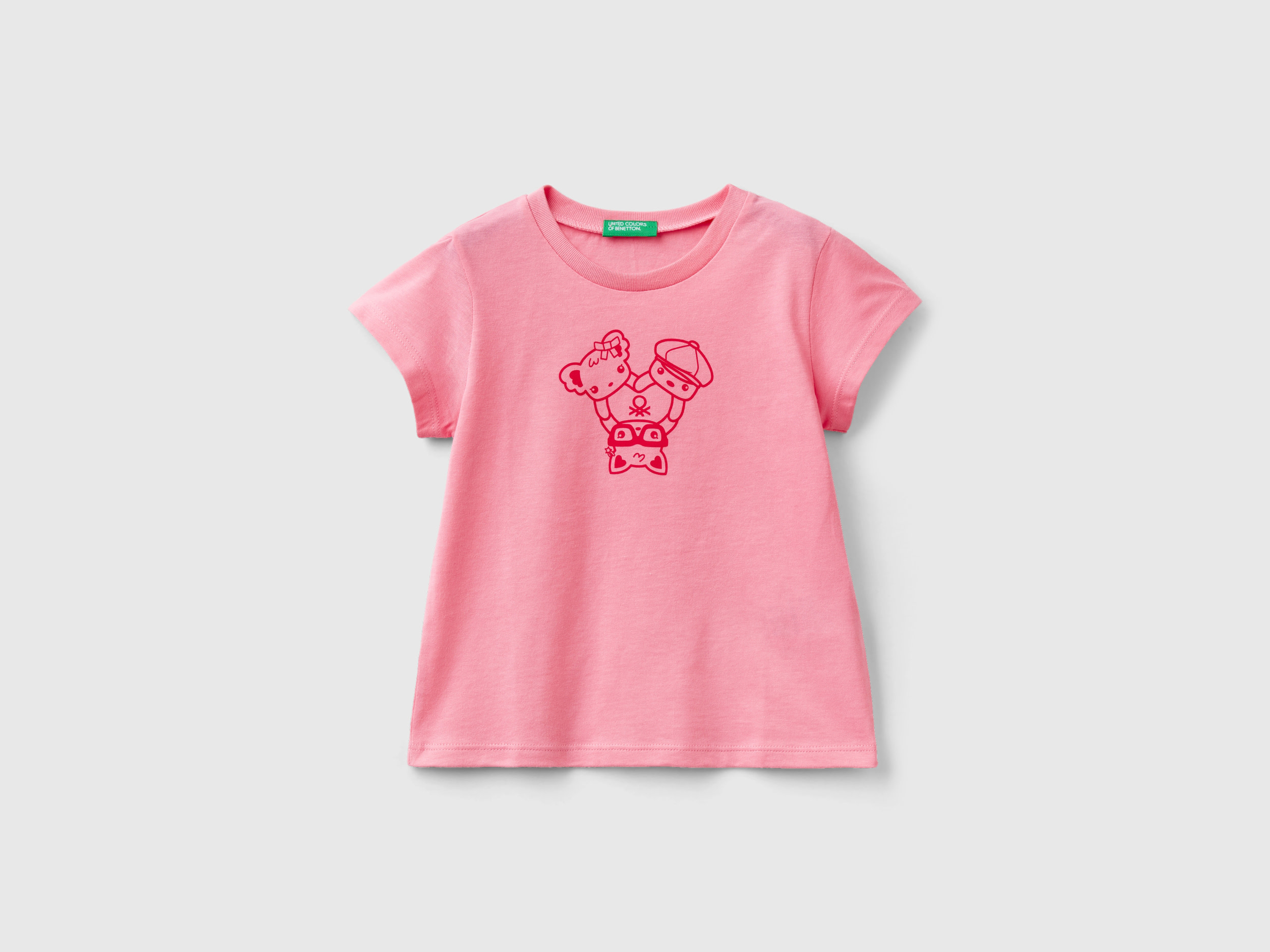 Image of Benetton, 100% Cotton T-shirt With Print, size 116, Pink, Kids