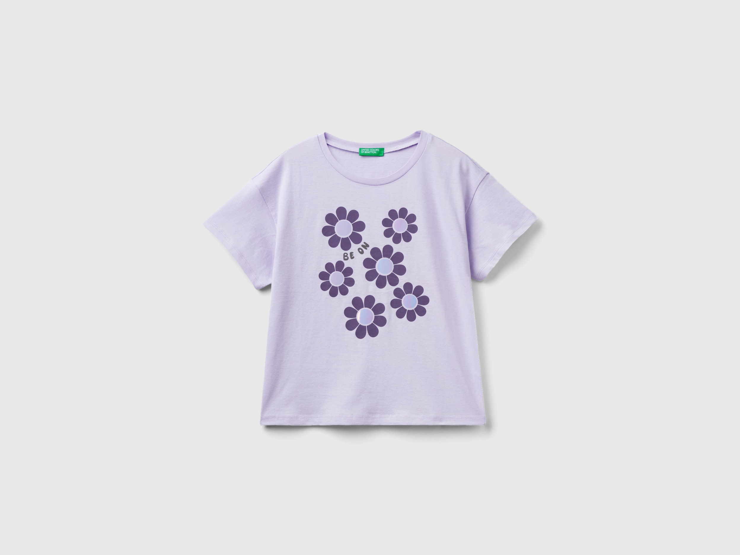 Benetton, Short Sleeve T-shirt With Print, size XL, Lilac, Kids