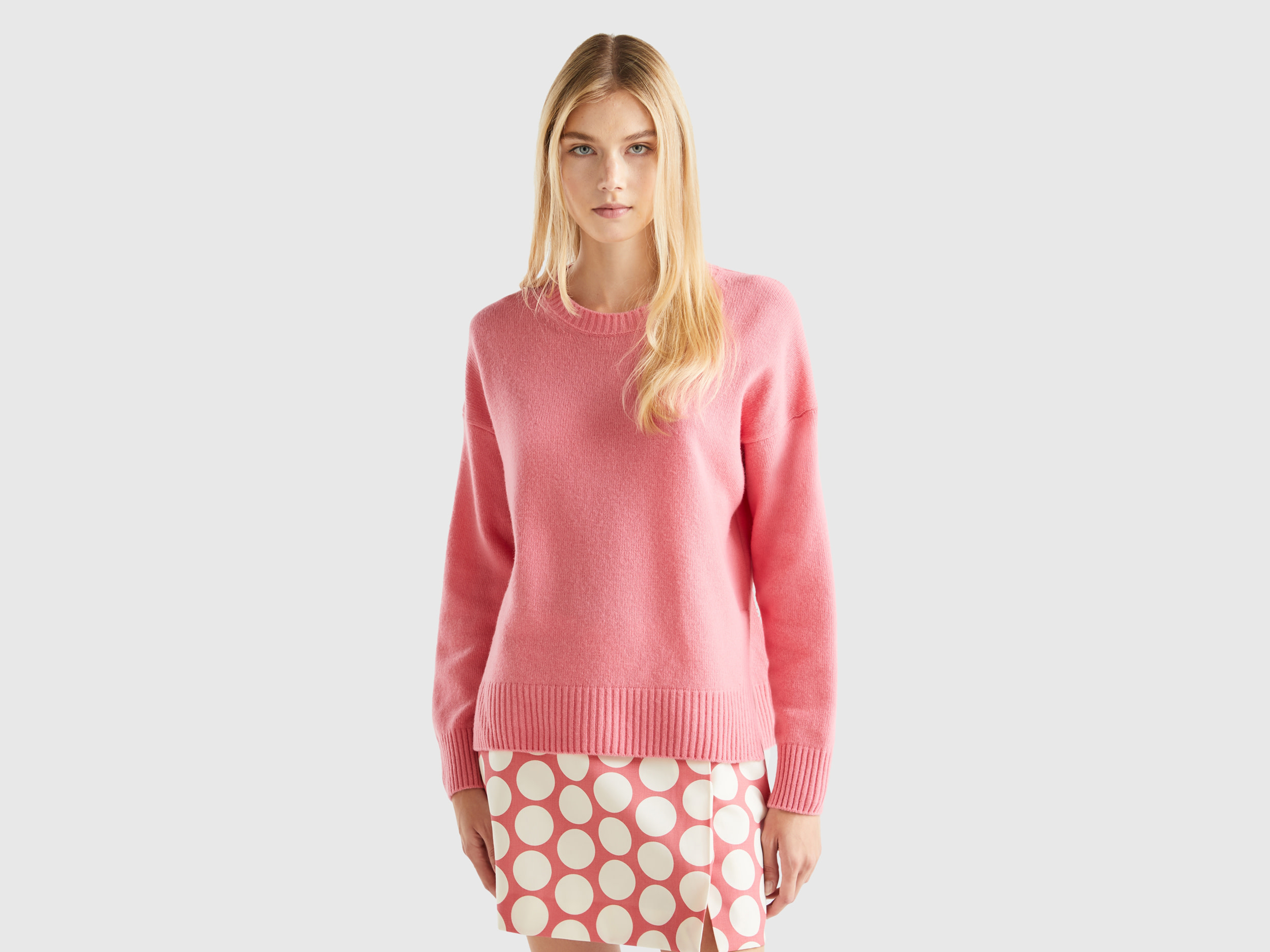 Benetton, Boxy Fit Sweater In Wool Blend, size M, Pink, Women
