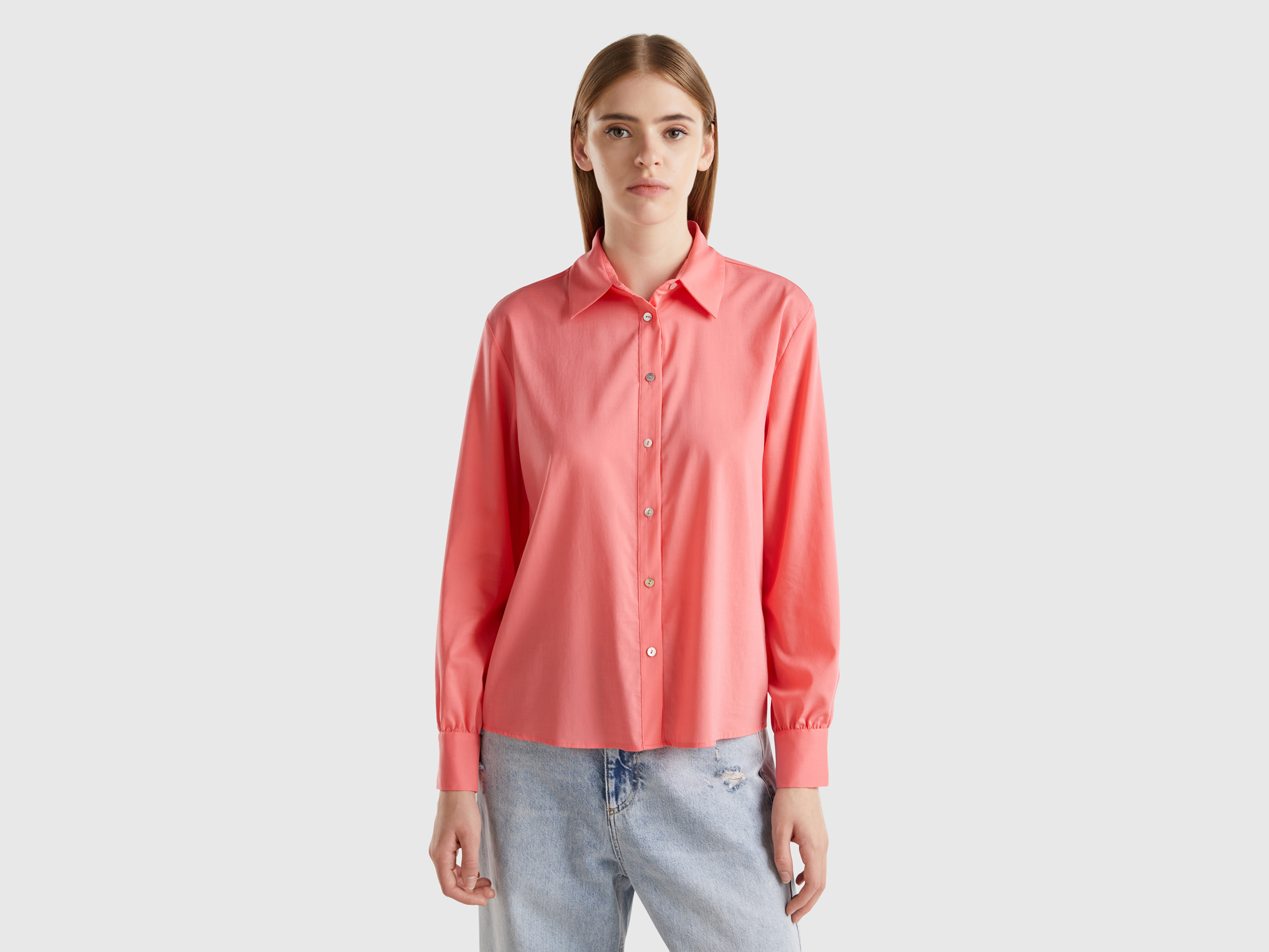 Benetton, Camicia Fluida Stretch, Rosa, Donna