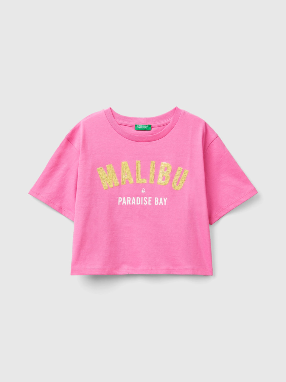 Benetton, Boxy Fit T-shirt With Print, Pink, Kids