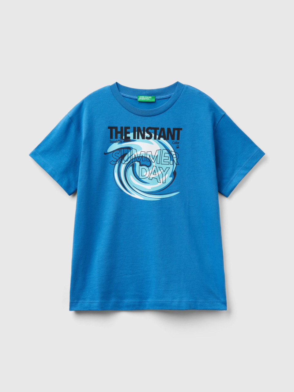 Benetton, T-shirt With Neon Details, Blue, Kids