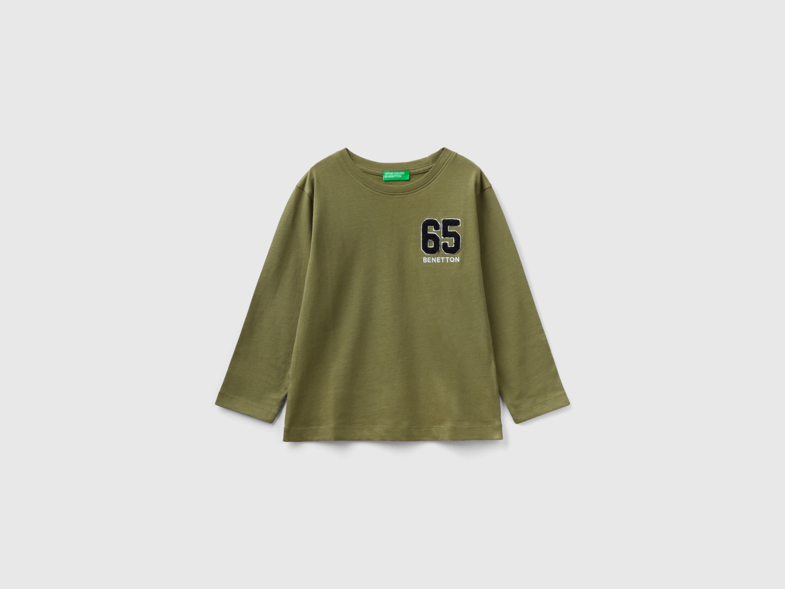 Benetton, T-shirt With Terry Embroidery, size 18-24, Military Green, Kids