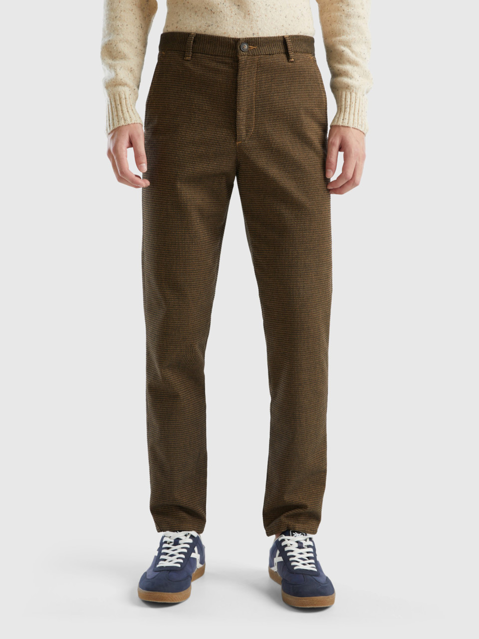 Benetton, Slim Fit Chinos With Dropped Crotch, Brown, Men