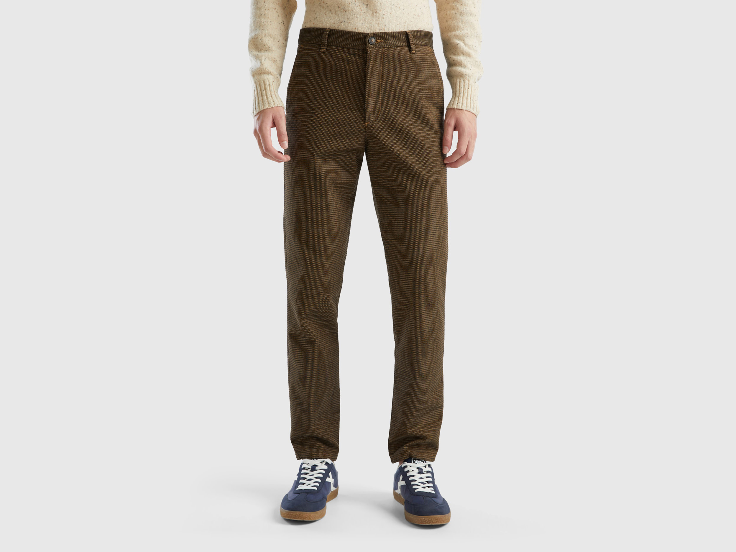 Benetton, Slim Fit Chinos With Dropped Crotch, size 42, Brown, Men