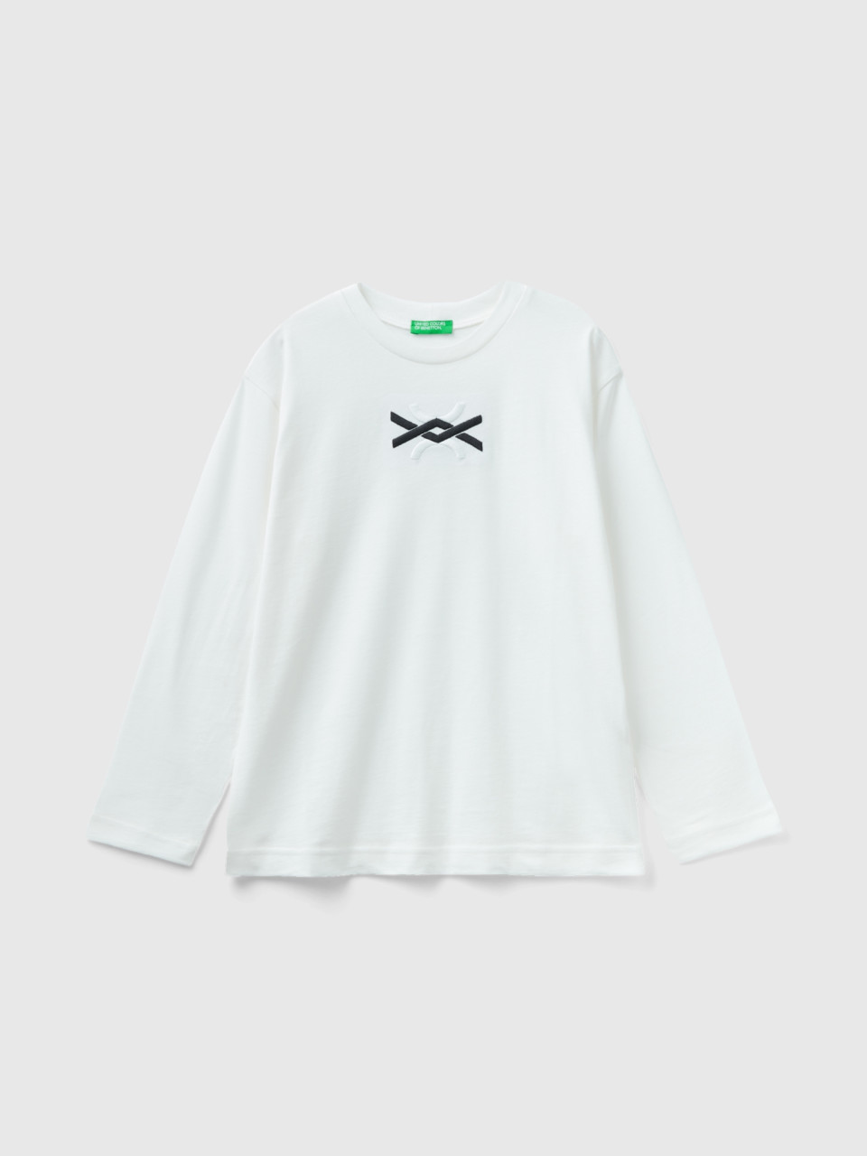 Benetton, T-shirt Chaud En 100 % Coton Bio, Blanc, Enfants