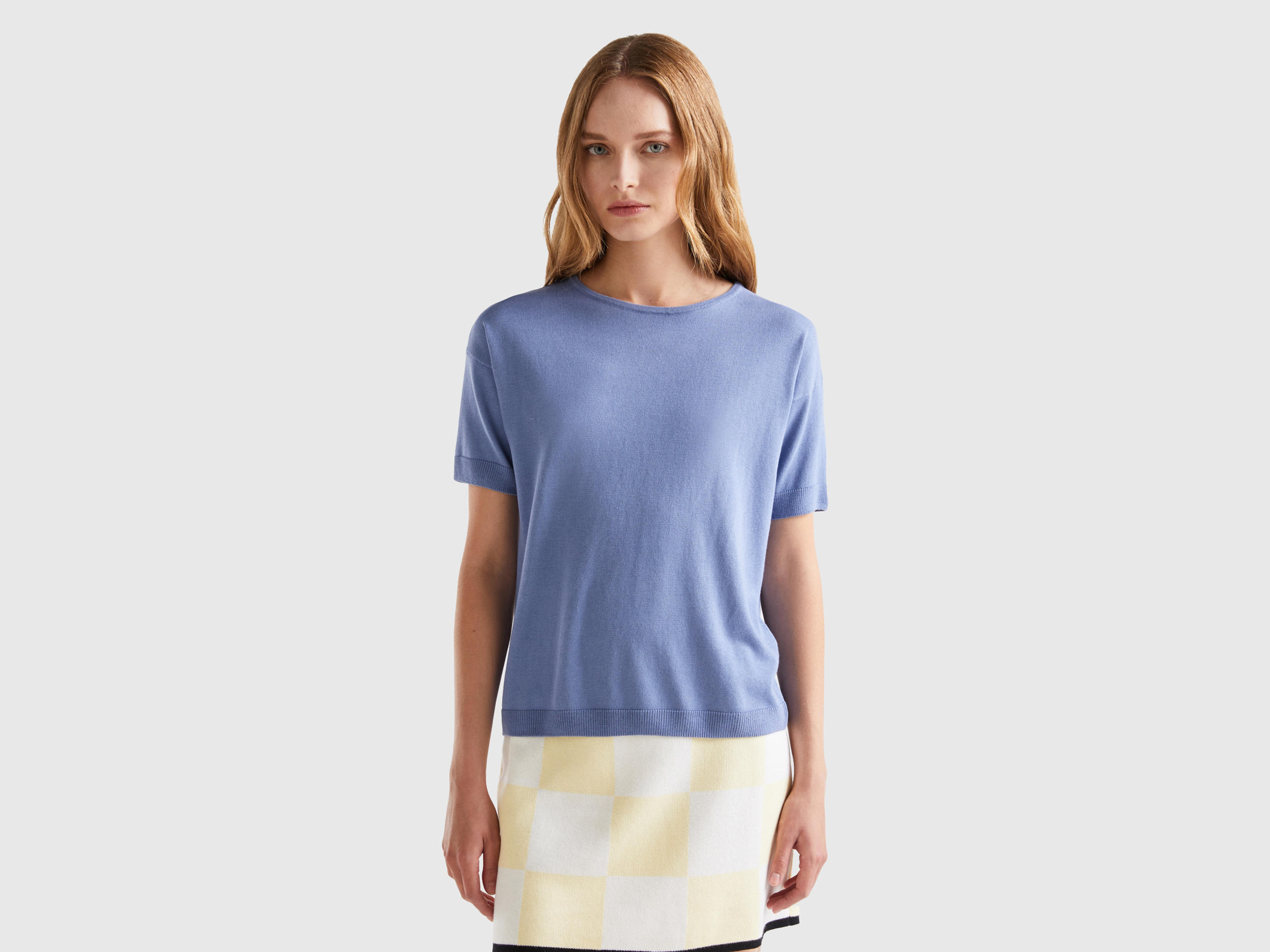 Benetton, Short Sleeve Sweater, size M, Light Blue, Women