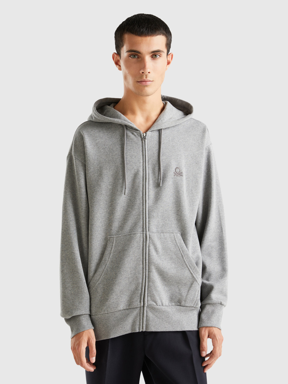 Benetton, Warmer Kapuzensweater Mit Reißverschluss, Grau, male